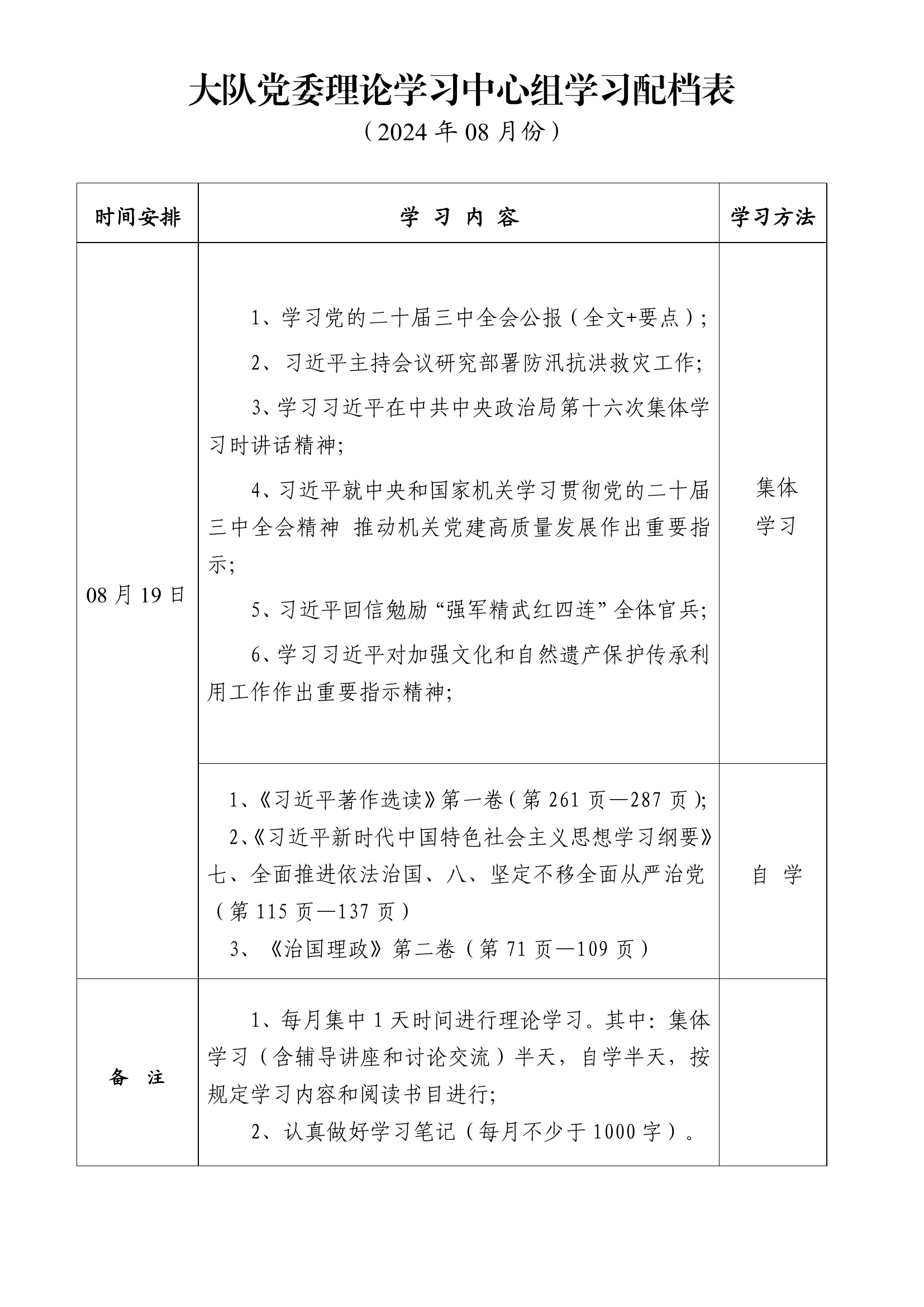 大队党委理论学习中心组学习配档表2024-08.pdf 第1页