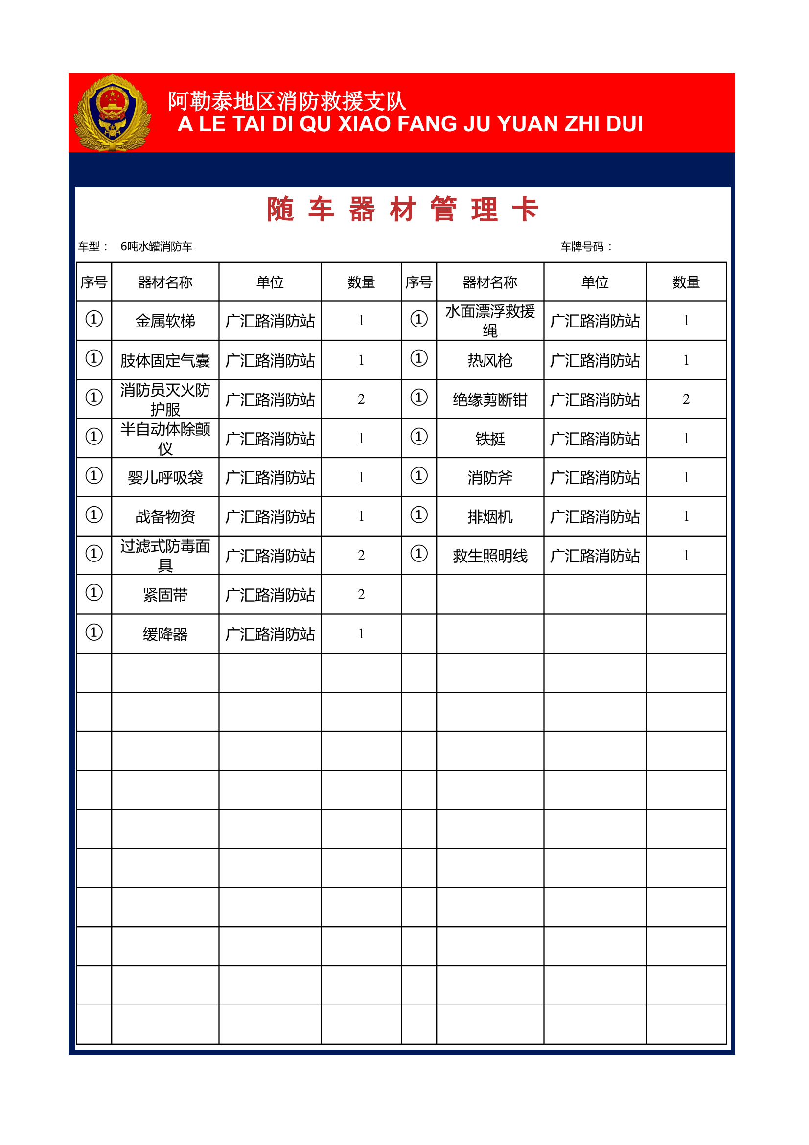 正规化装备器材卡（彩色） 第1页