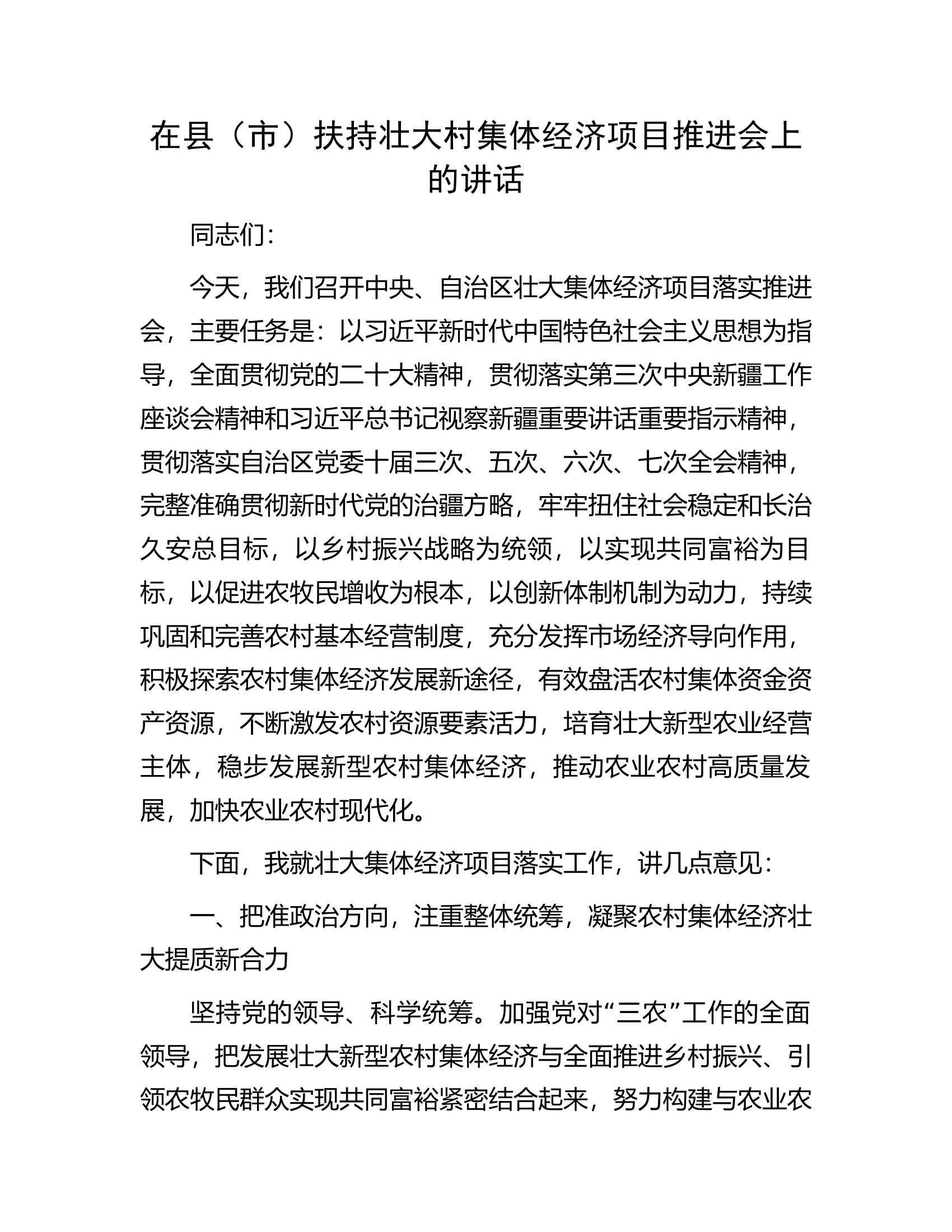 在县（市）扶持壮大村集体经济项目推进会上的讲话.docx 第1页