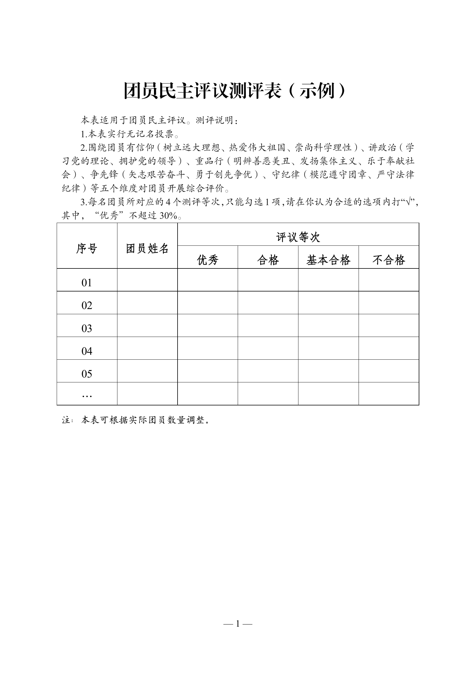 专题组织生活会团员民主评议测评表.pdf 第1页
