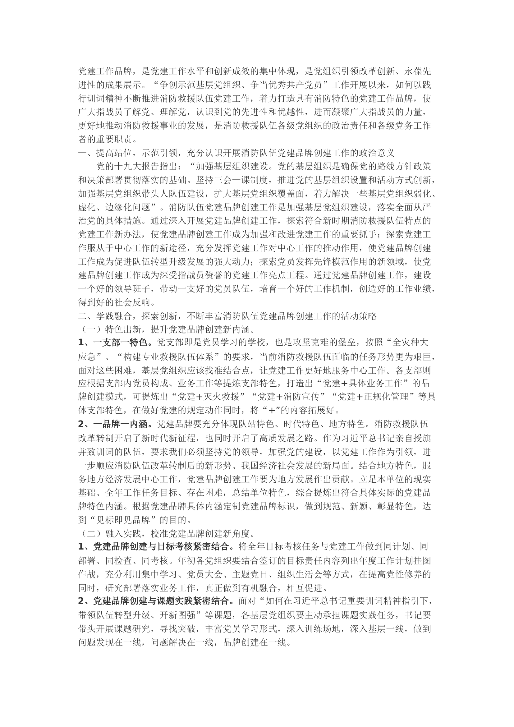 精品：b消防救援队伍党建品牌创建工作的思考.docx 第1页