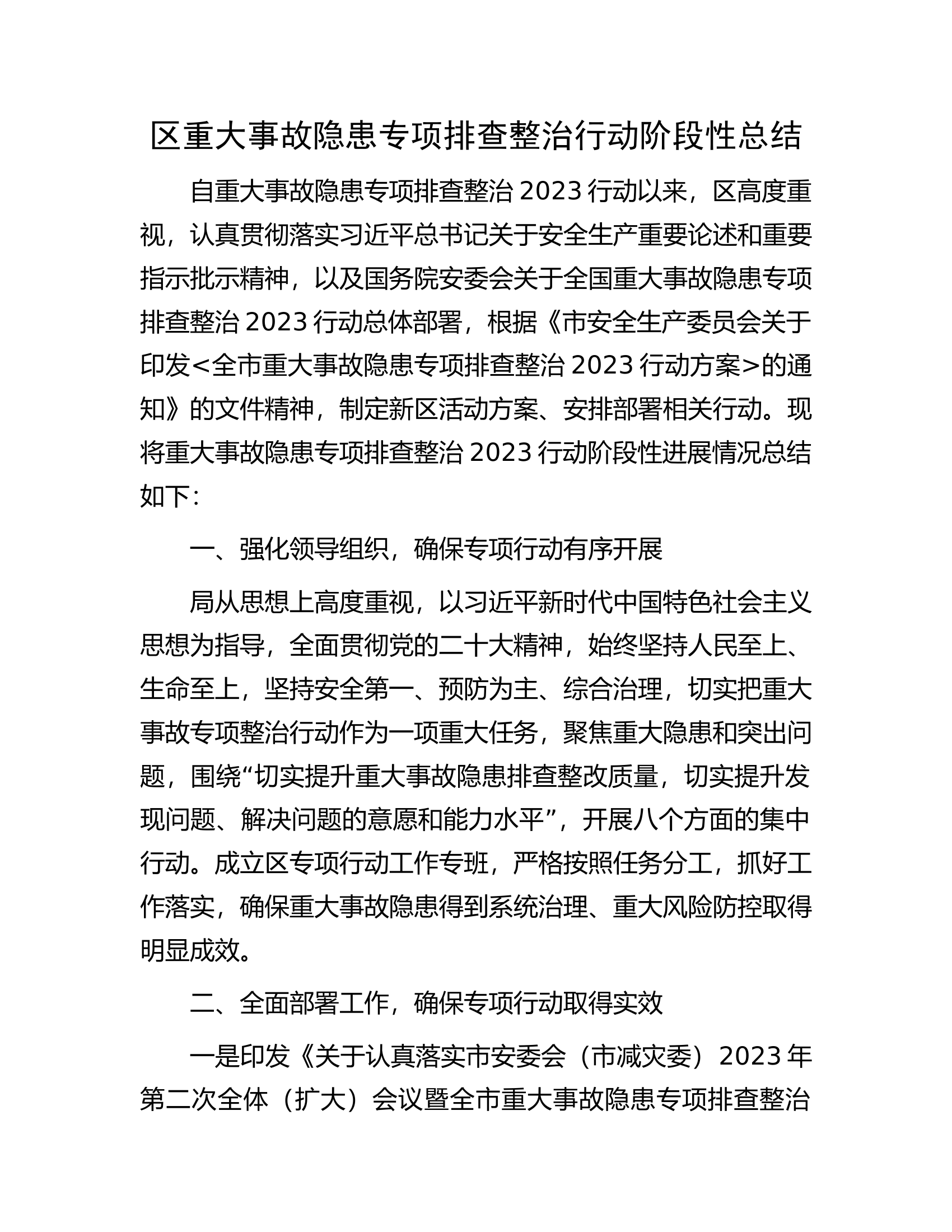 区重大事故隐患专项排查整治行动阶段性总结.docx 第1页