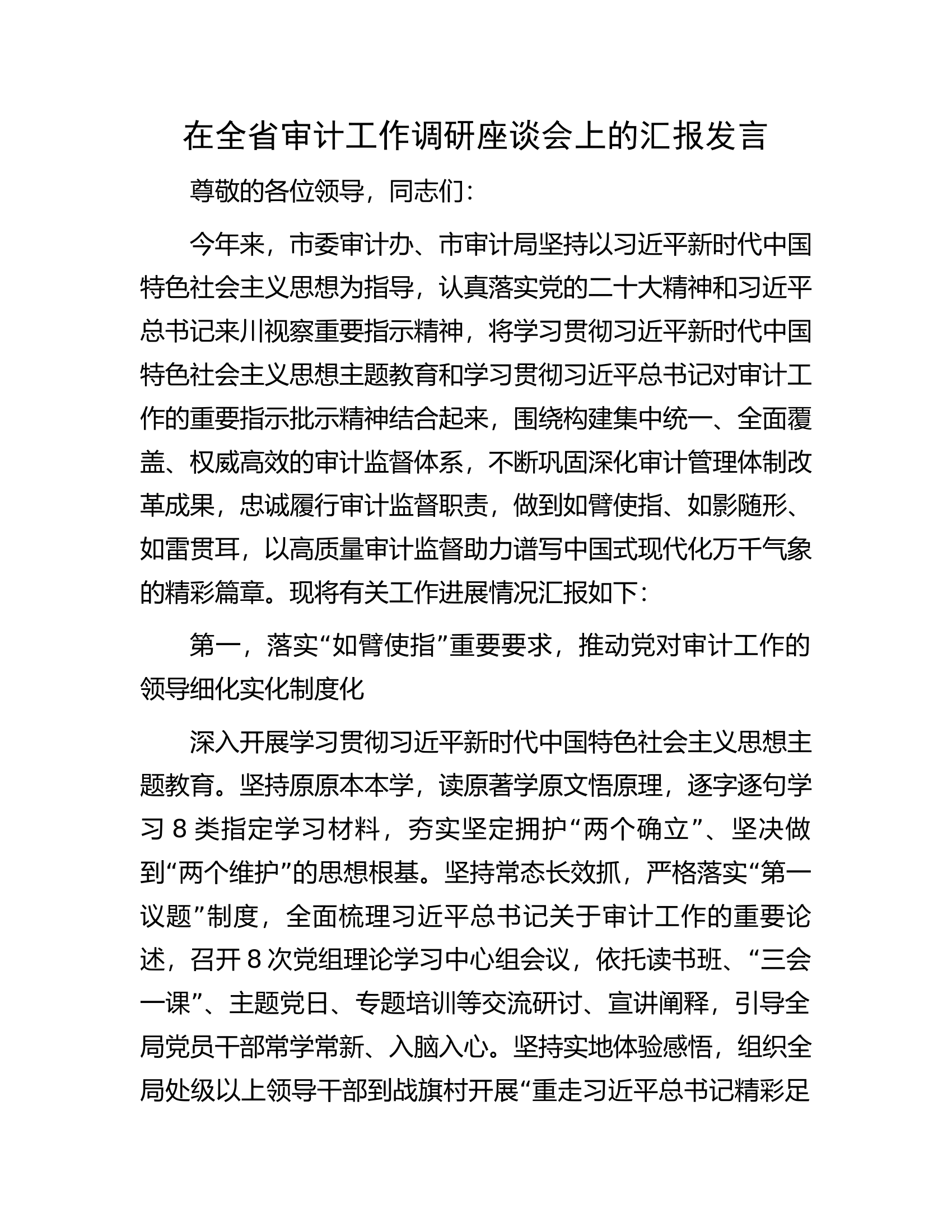 在全省审计工作调研座谈会上的汇报发言.docx 第1页