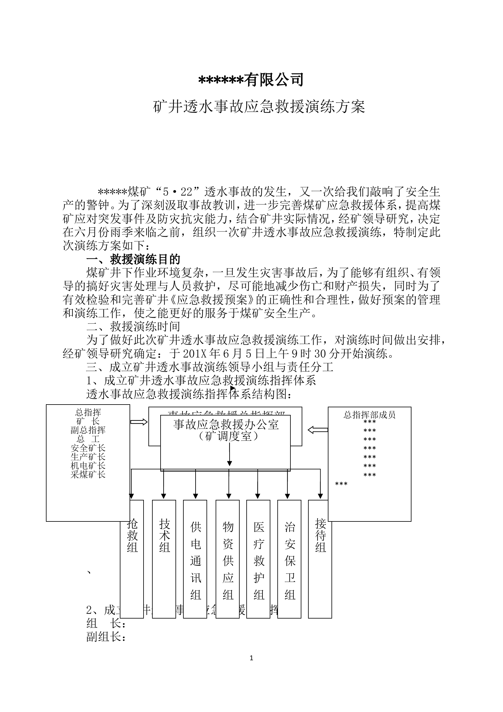 【演练方案】矿井透水事故应急救援演练方案（22页）.doc 第1页