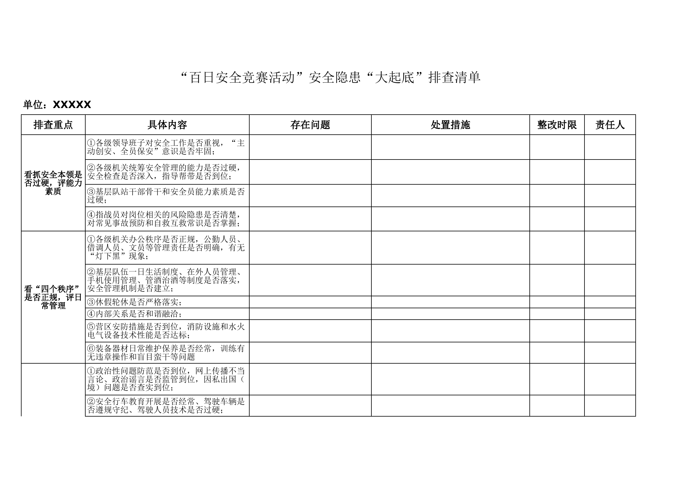 &ldquo;百日安全竞赛活动&rdquo;安全隐患&ldquo;大起底&rdquo;排查清单.xls 第1页