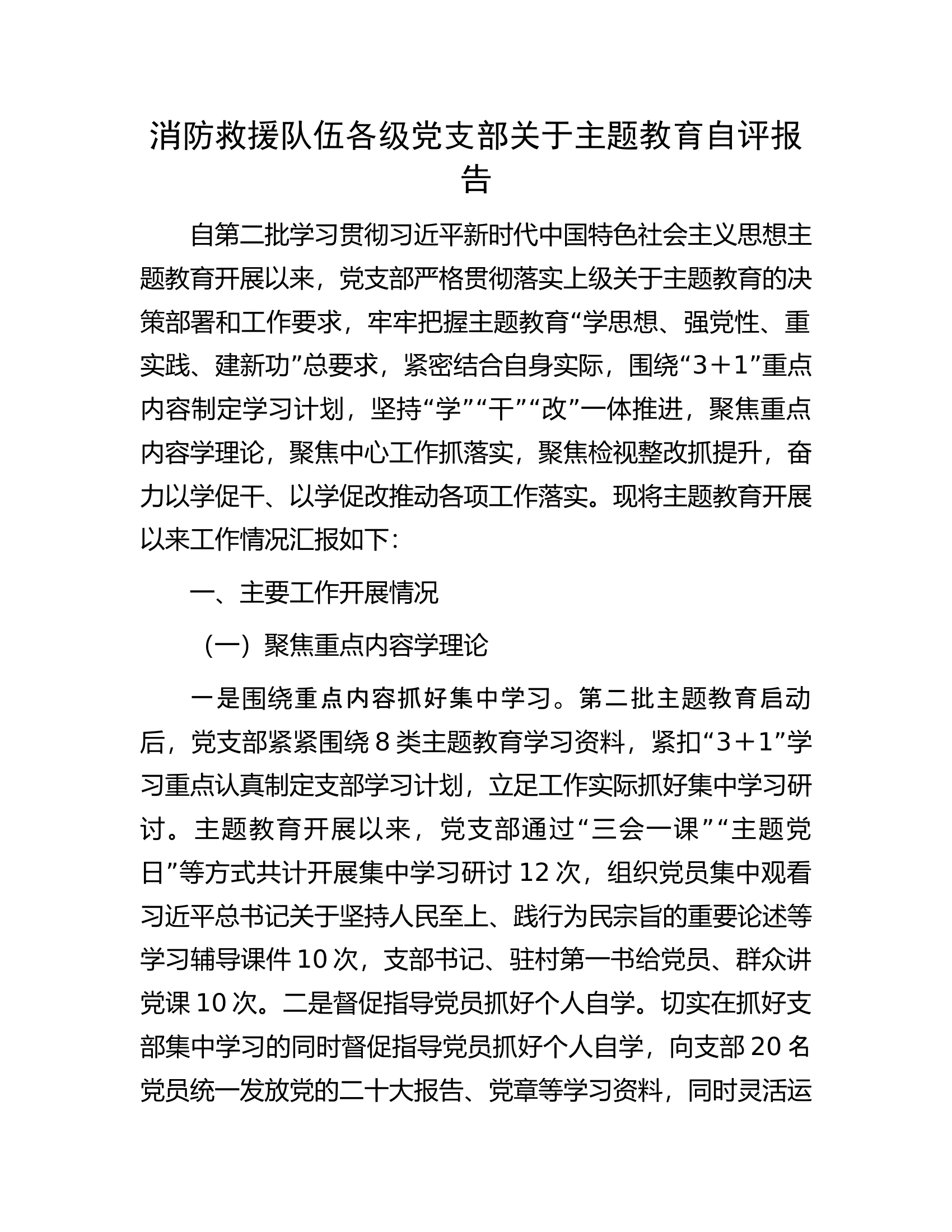 消防救援队伍各级党支部关于主题教育自评报告...........docx 第1页