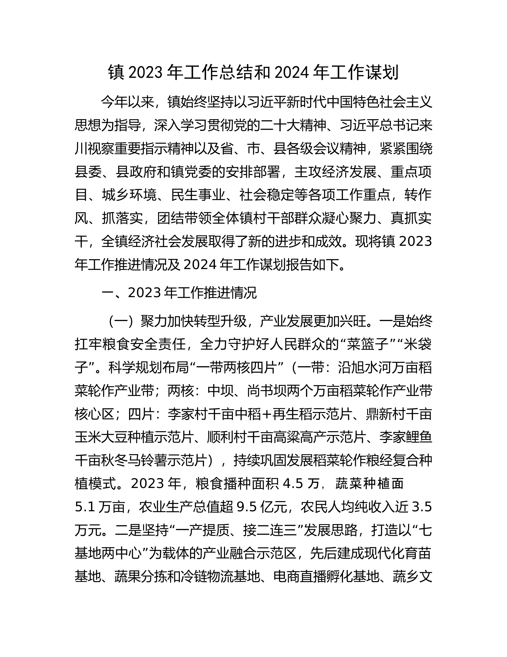 镇2023年工作总结和2024年工作谋划.docx 第1页