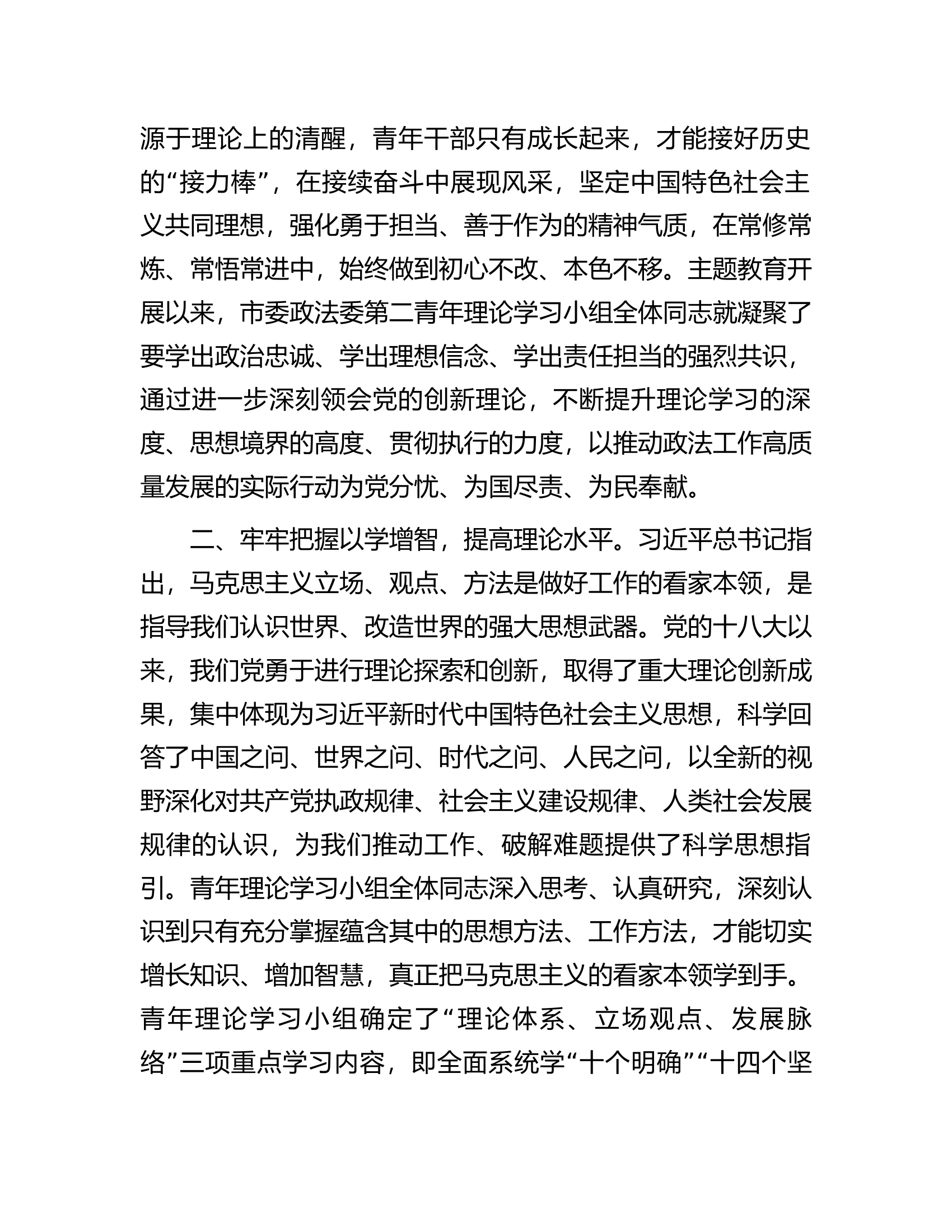 在政法委机关青年干部主题教育读书班上的交流发言.docx 第2页