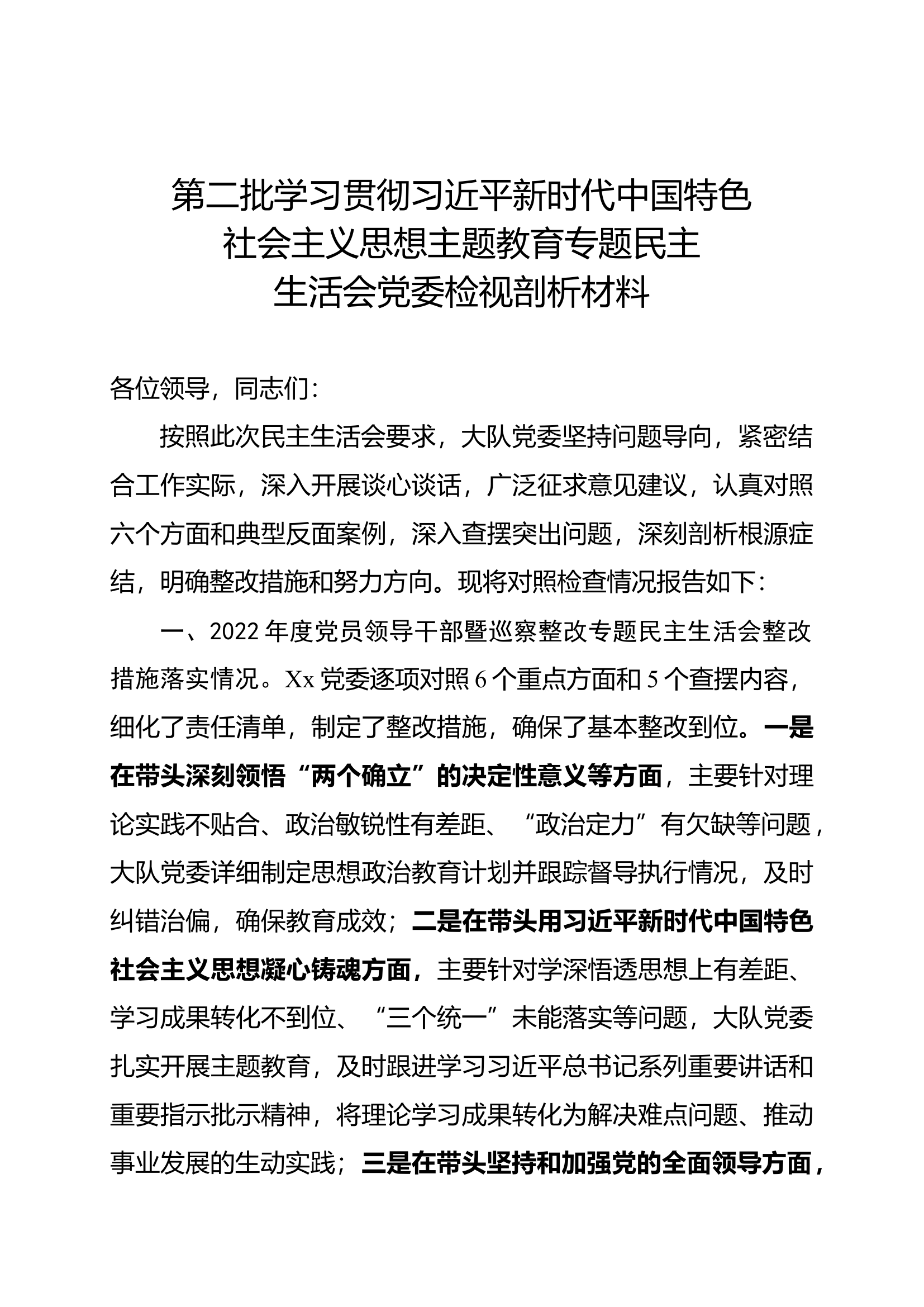 第二批学习贯彻习近平新时代中国特色社会主义思想主题教育专题民主生活会党委剖析材料.docx 第1页