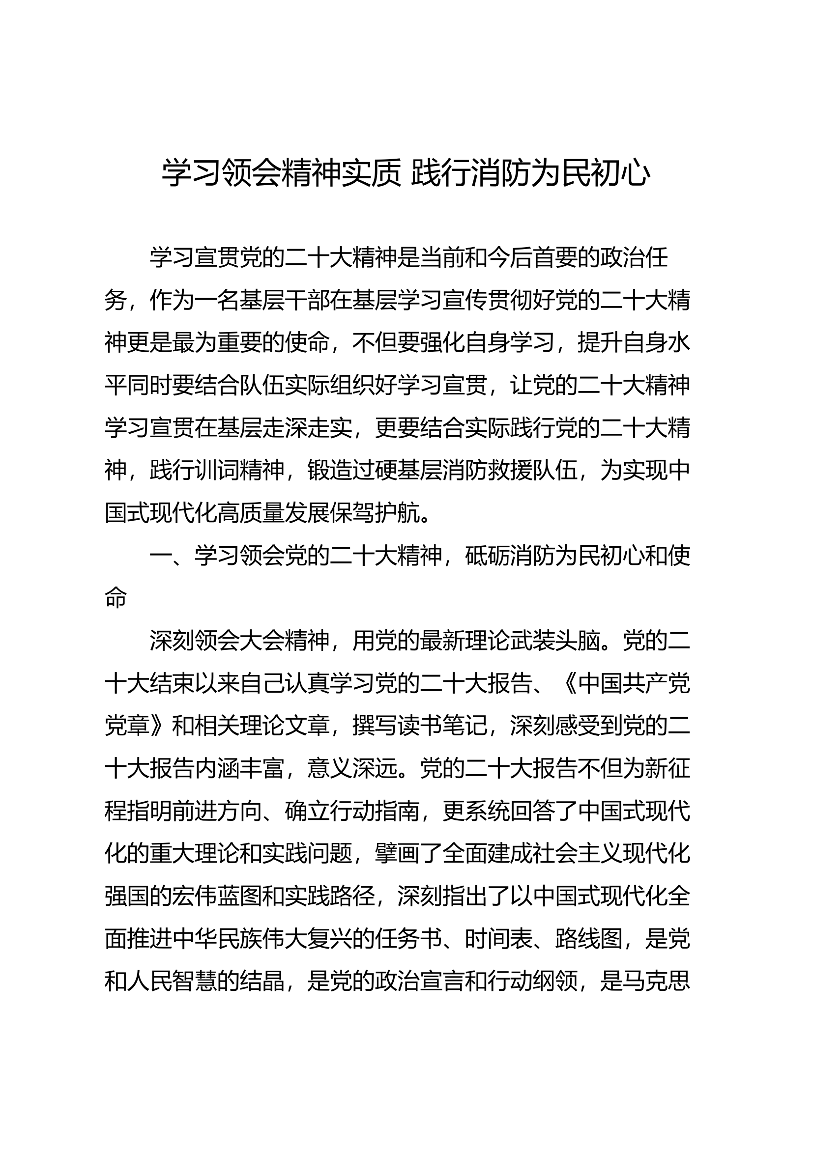 调研文章（学习领会精神实质 践行消防为民初心）.docx 第1页