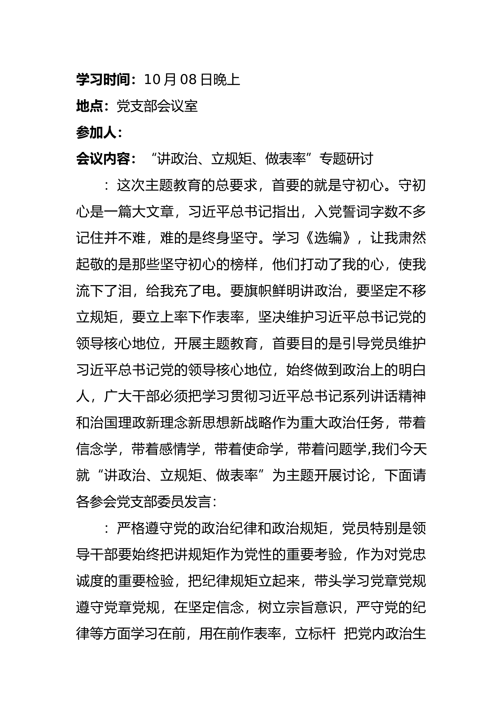 “讲政治、立规矩、做表率”专题研讨(党支部委员.docx 第1页