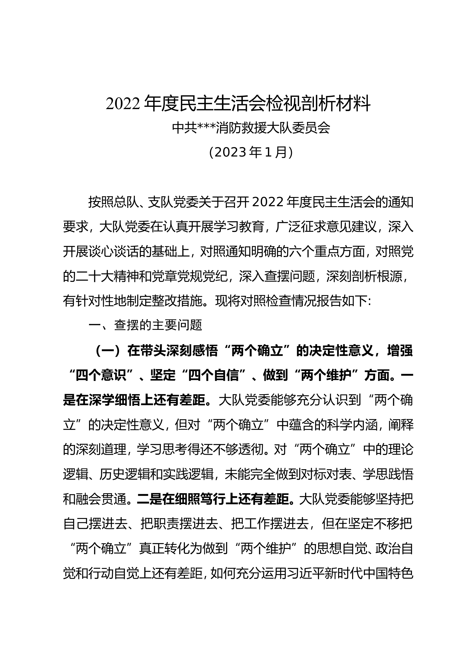 2022年度民主生活会检视剖析材料-大队党委.doc 第1页