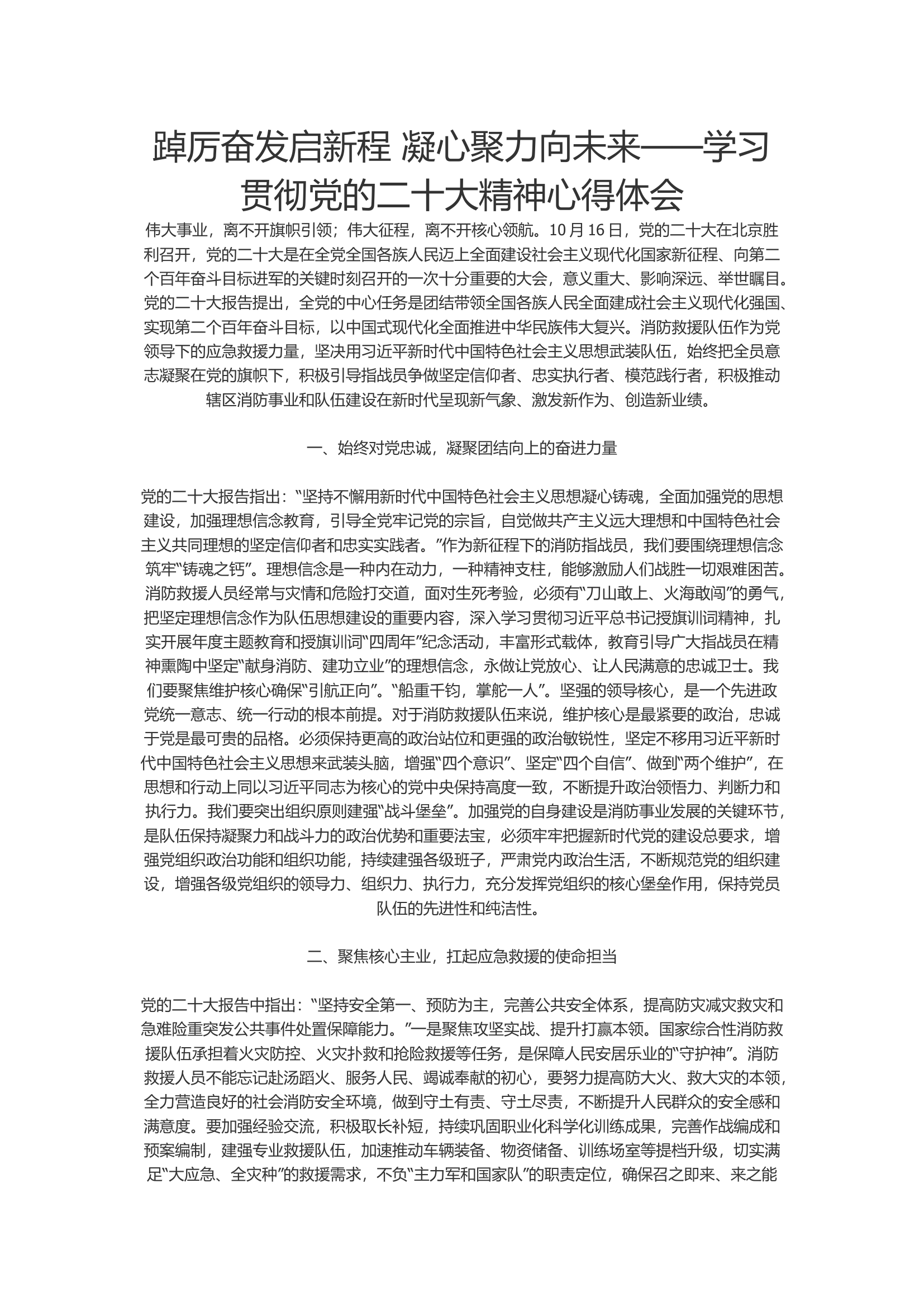 踔厉奋发启新程 凝心聚力向未来——学习贯彻党的二十大精神心得体会.docx 第1页