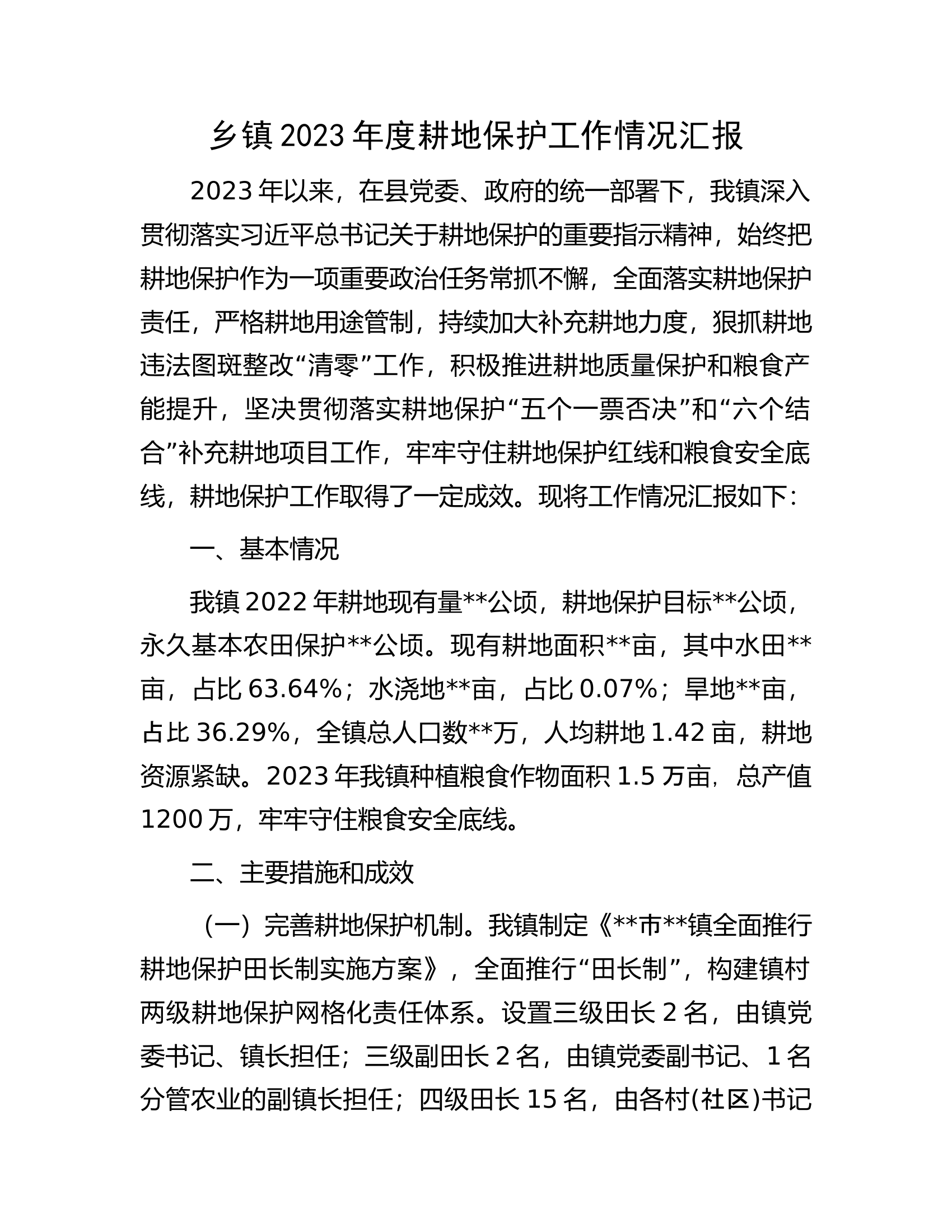 乡镇2023年度耕地保护工作情况汇报.docx 第1页