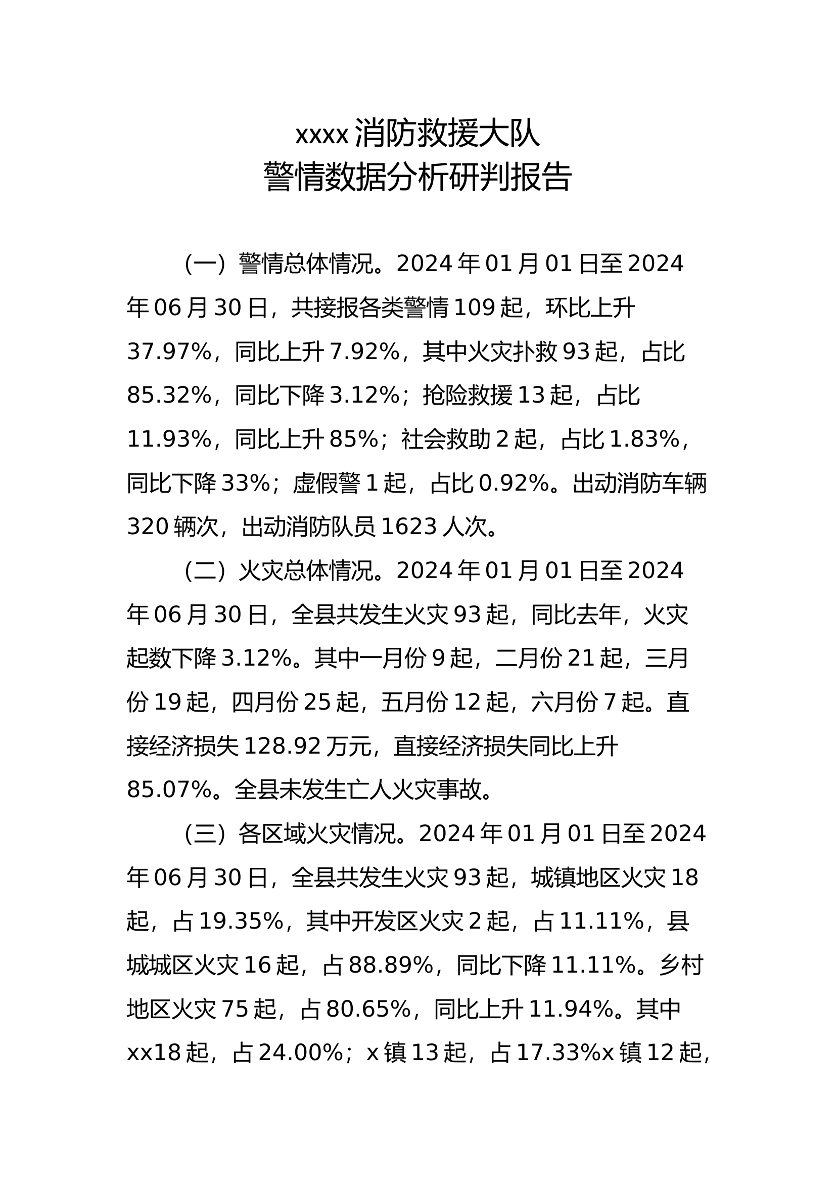 xxxx消防救援大队警情数据分析研判报告.docx 第1页
