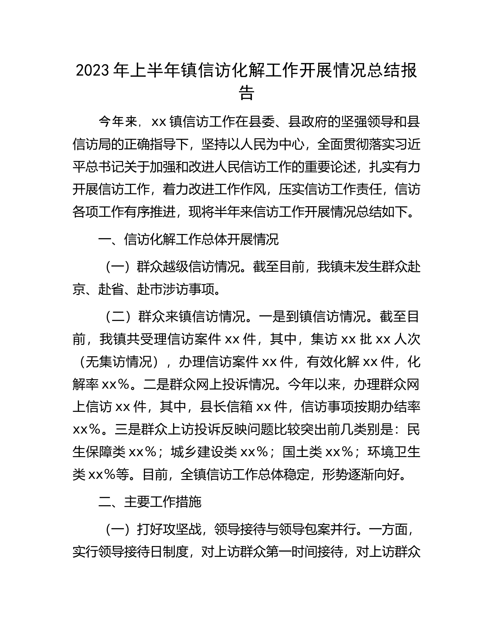 2023年上半年镇信访化解工作开展情况总结报告.docx 第1页