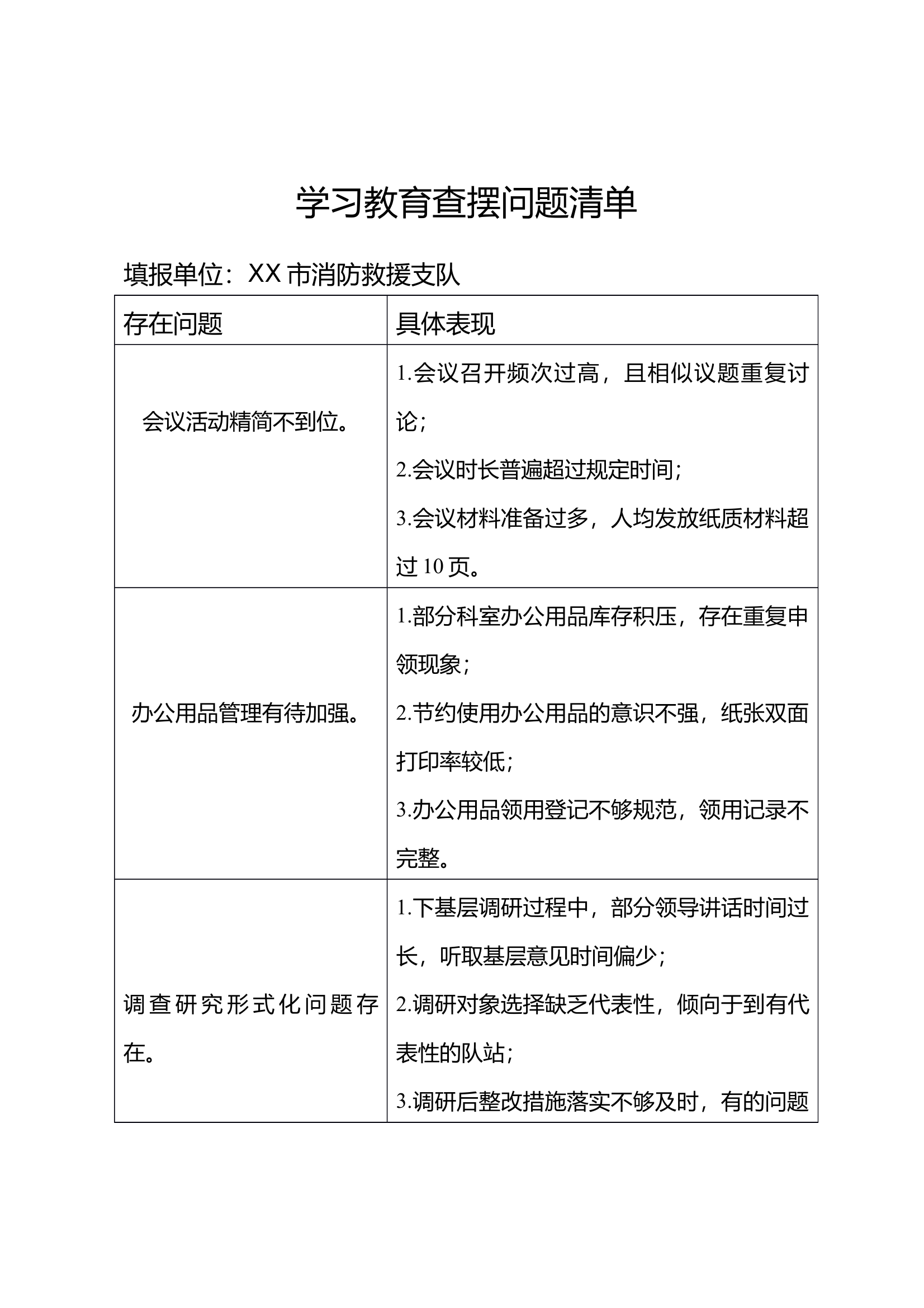 学习教育查摆问题清单 第1页