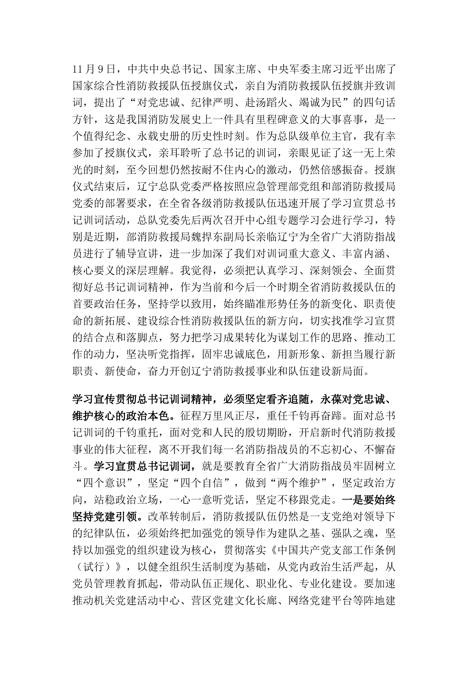 精品：践行训词精神 忠诚履职担当 奋力开创消防救援事业和队伍建设新局面.docx 第1页