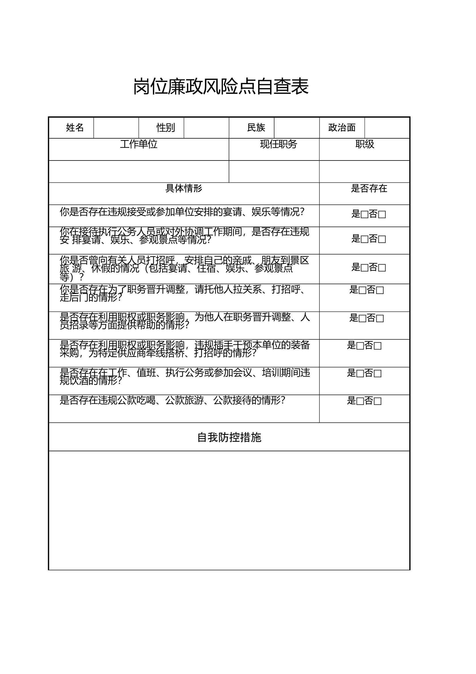 岗位廉政风险点自查表 第2页