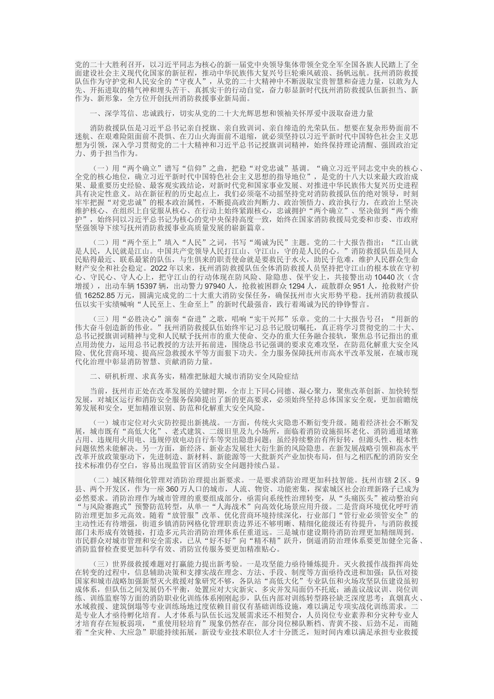 精品：c学思践悟 笃行不怠 以党的二十大精神推动消防救援体系高质量发展.docx 第1页