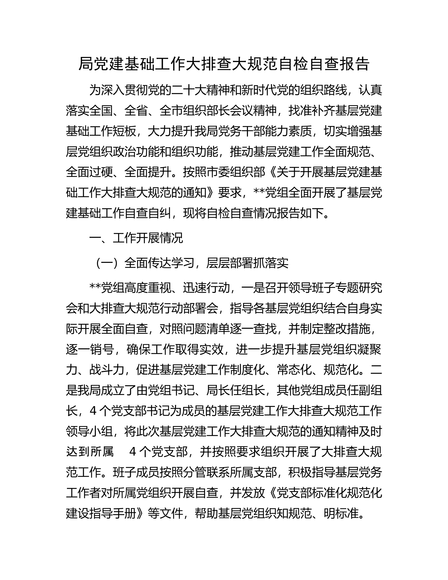 局党建基础工作大排查大规范自检自查报告.docx 第1页