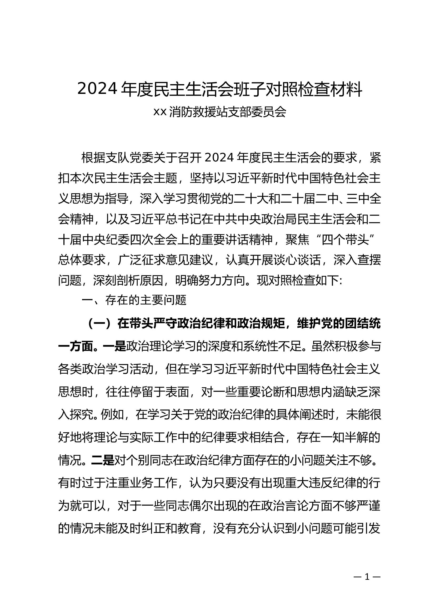 2024年度民主生活会班子对照检 第1页
