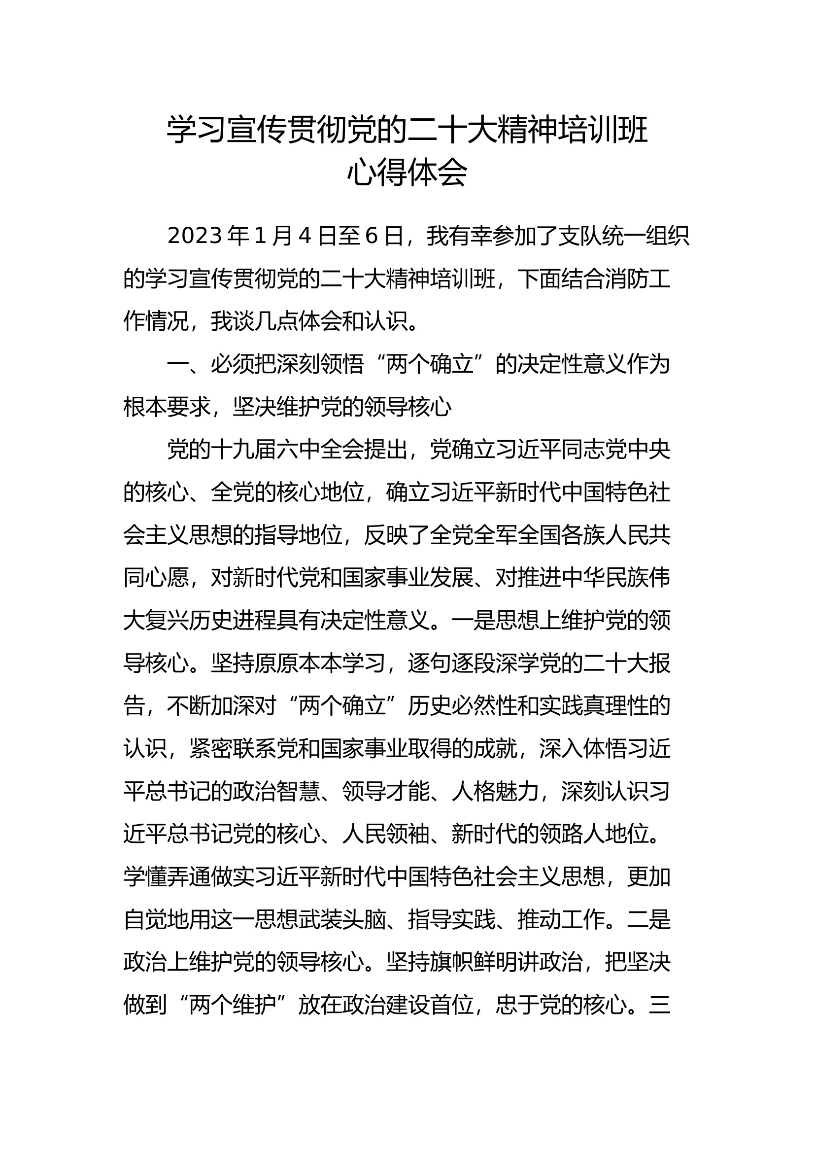 参加支队学习宣传贯彻党的二十大精神培训班心得体会 (1).docx 第1页