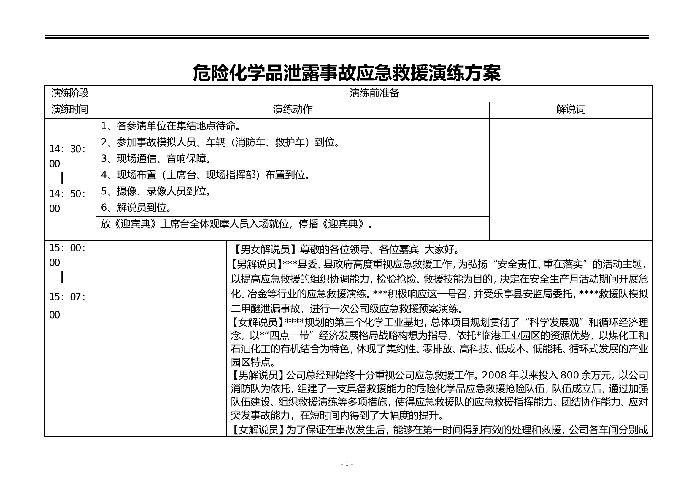 危险化学品泄露事故应急救援演练方案（9页）.doc 第1页