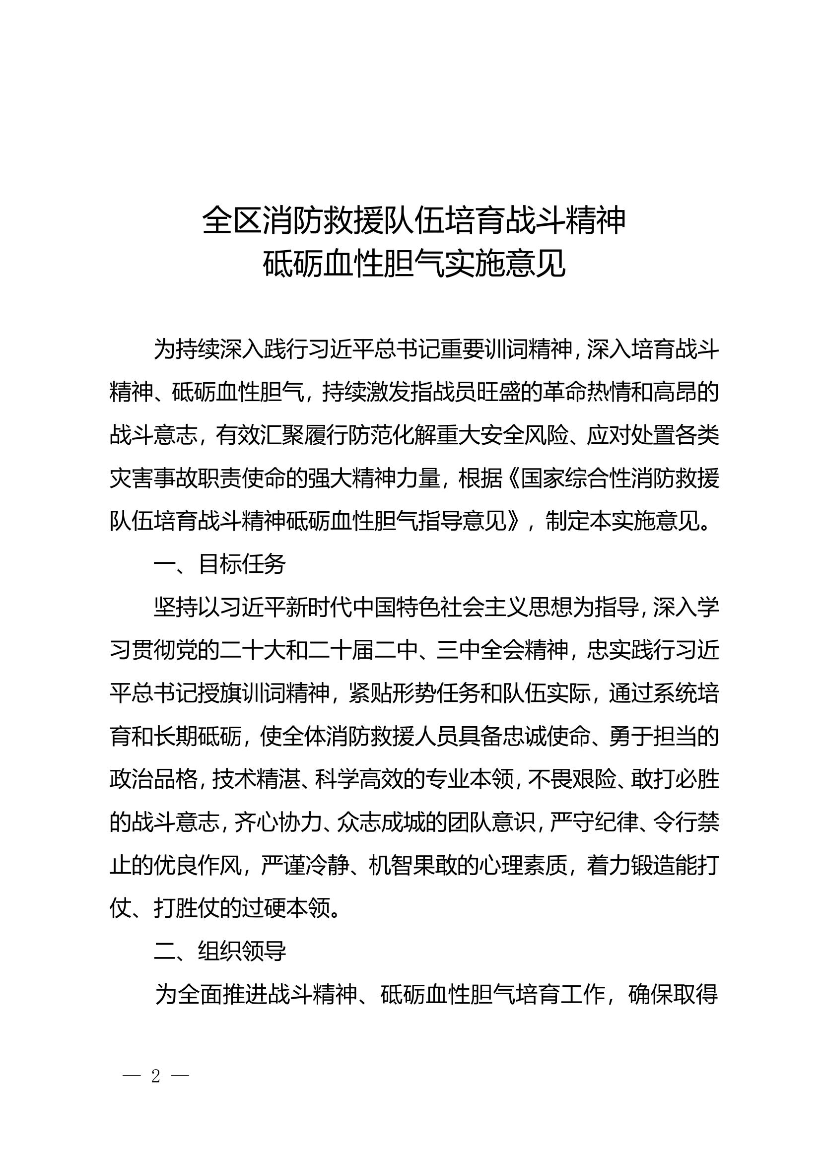 XXX消防救援总队砥砺血性胆气指导意见 第2页
