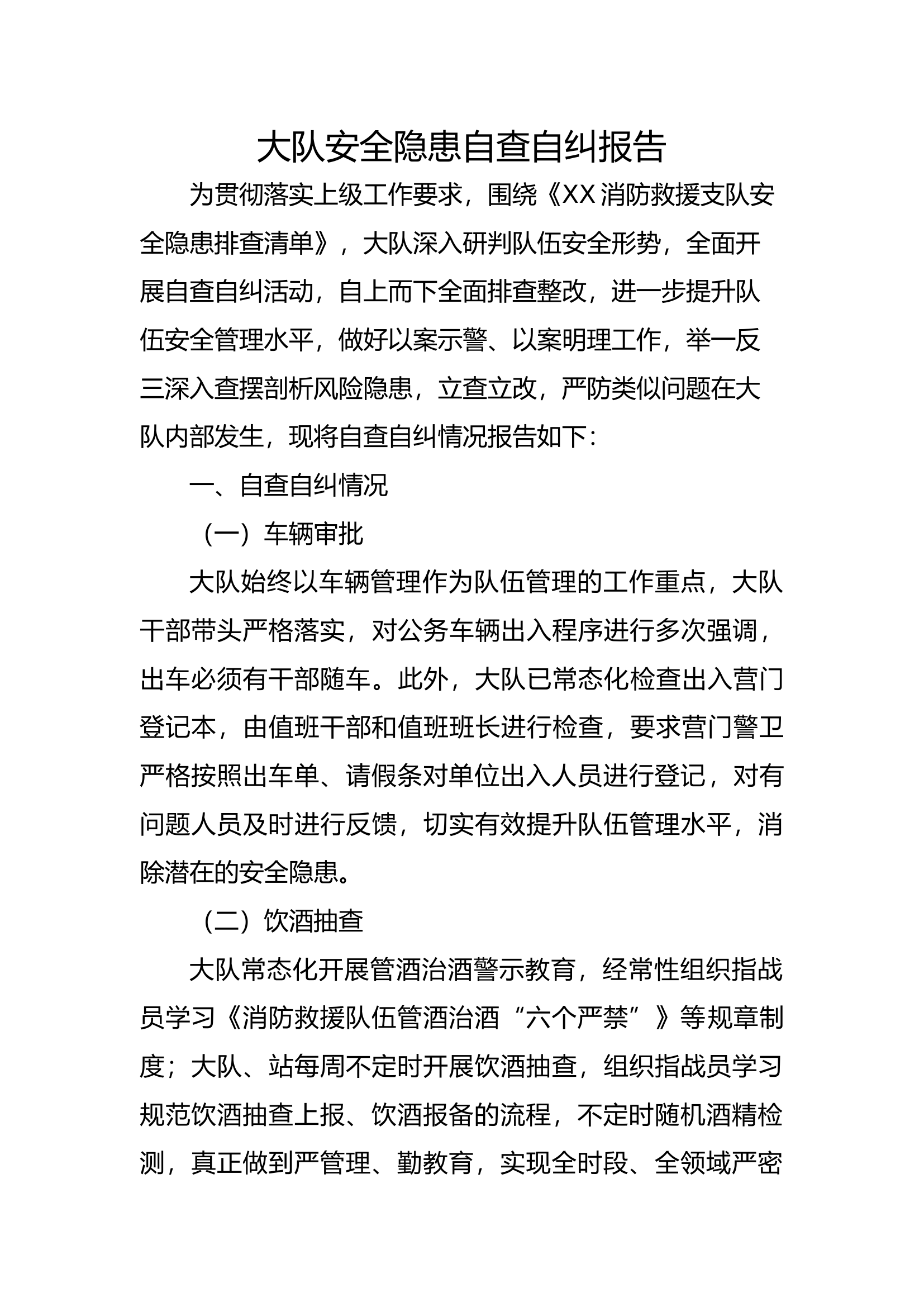 大队安全隐患自查自纠报告.docx 第1页