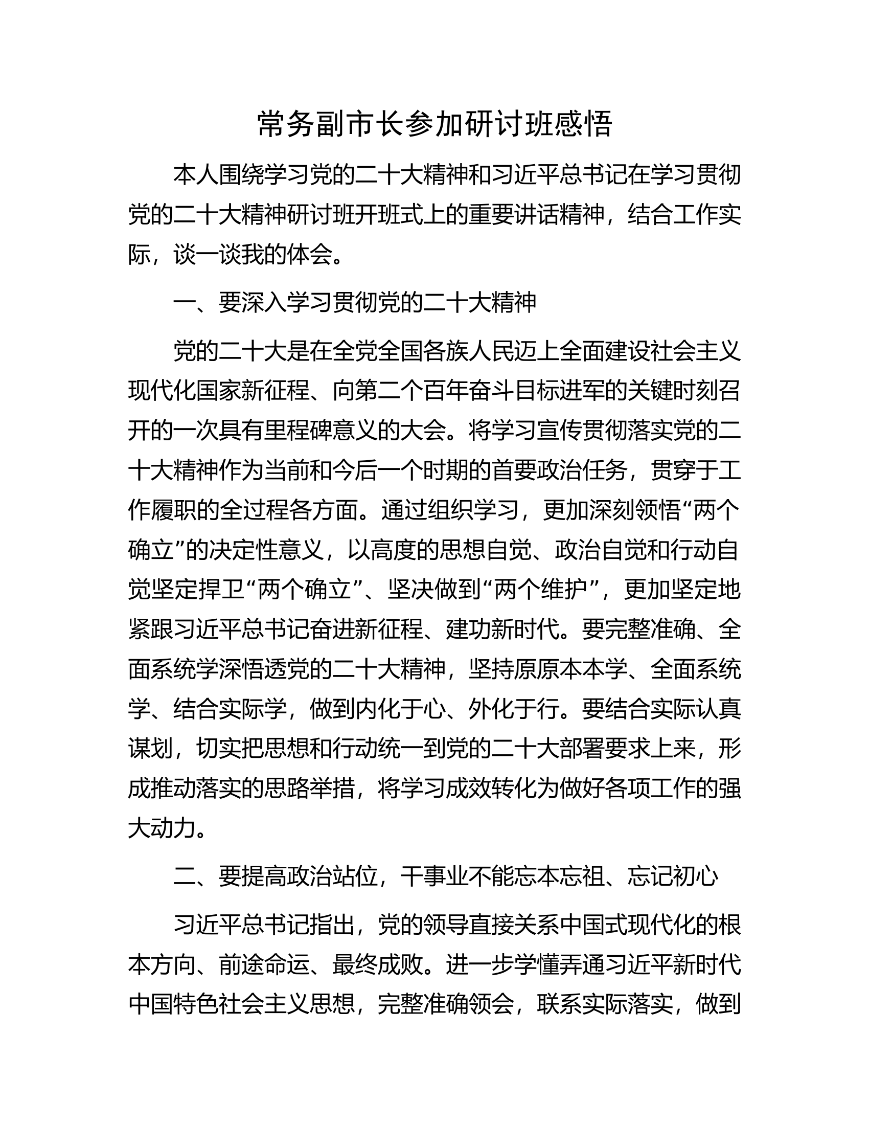 常务副市长参加研讨班感悟.docx 第1页
