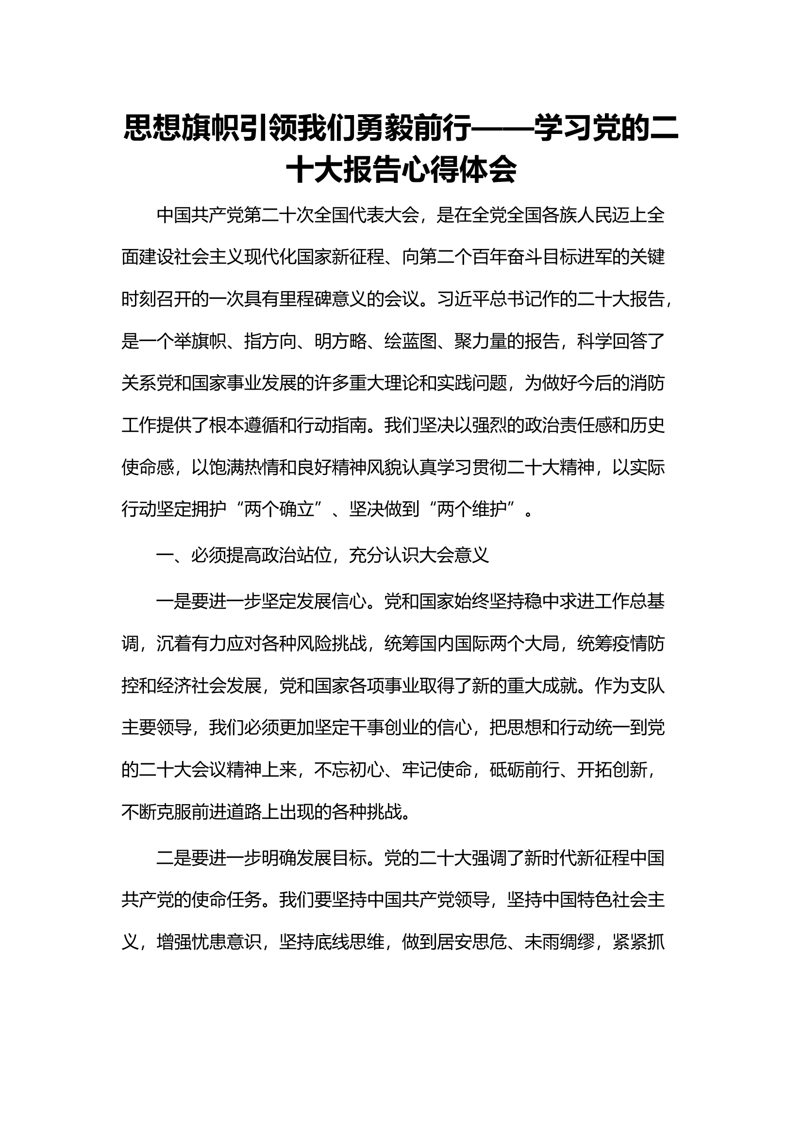 精品：思想旗帜引领我们勇毅前行——学习党的二十大报告心得体会.docx 第1页