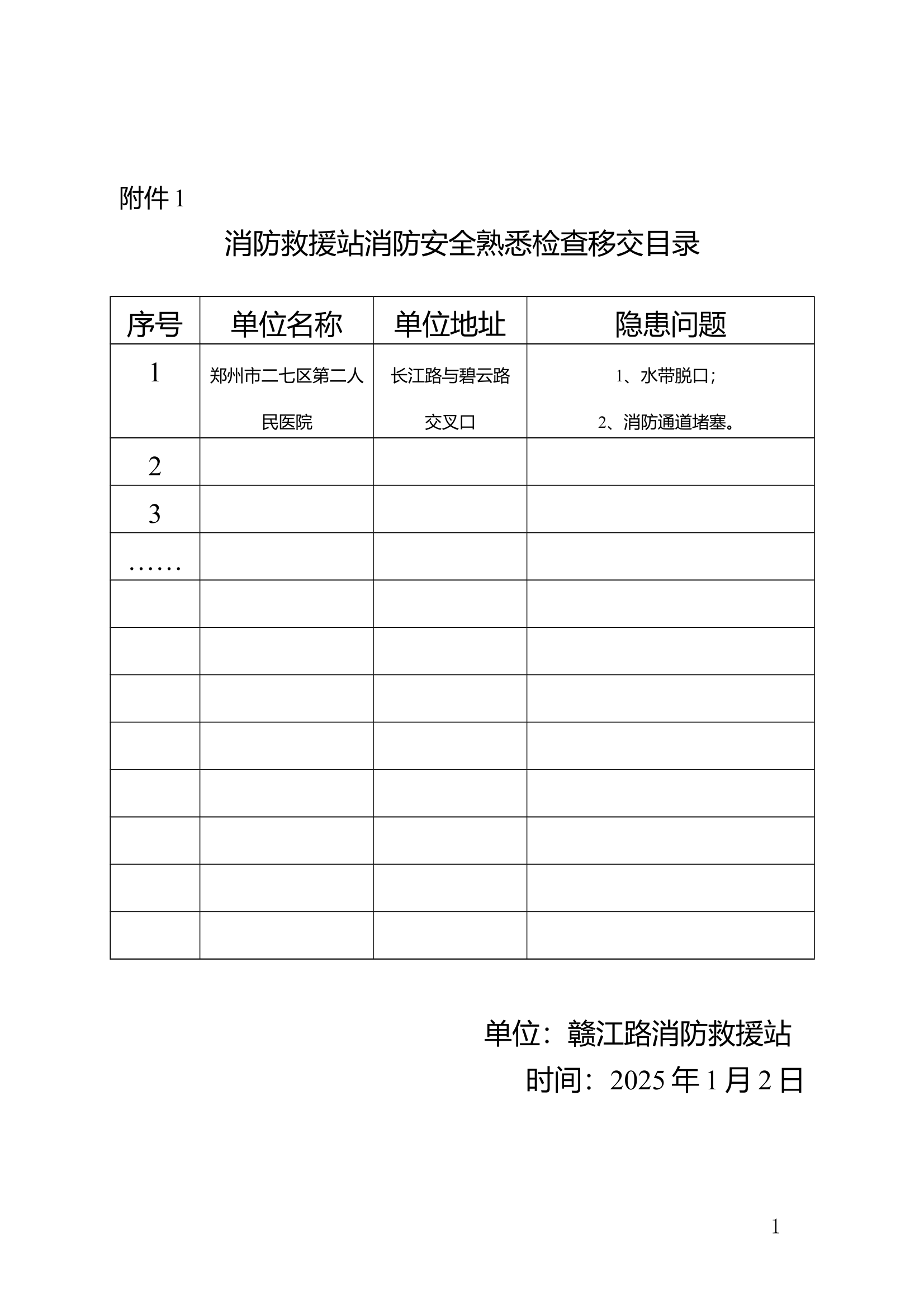 消防救援站消防安全熟悉检查移交目录 第1页