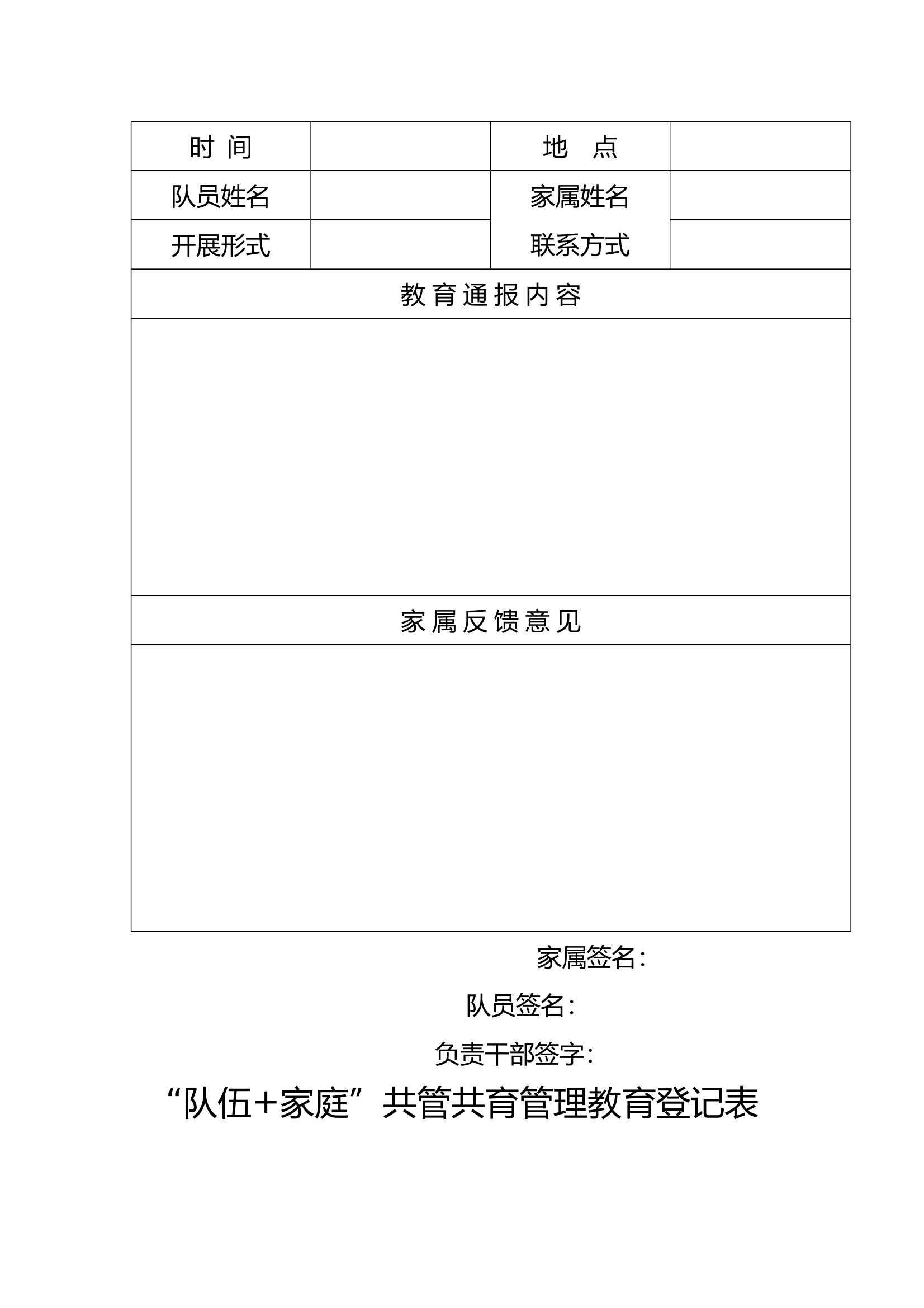 “队伍+家庭”共管共育管理教育登记表 第1页