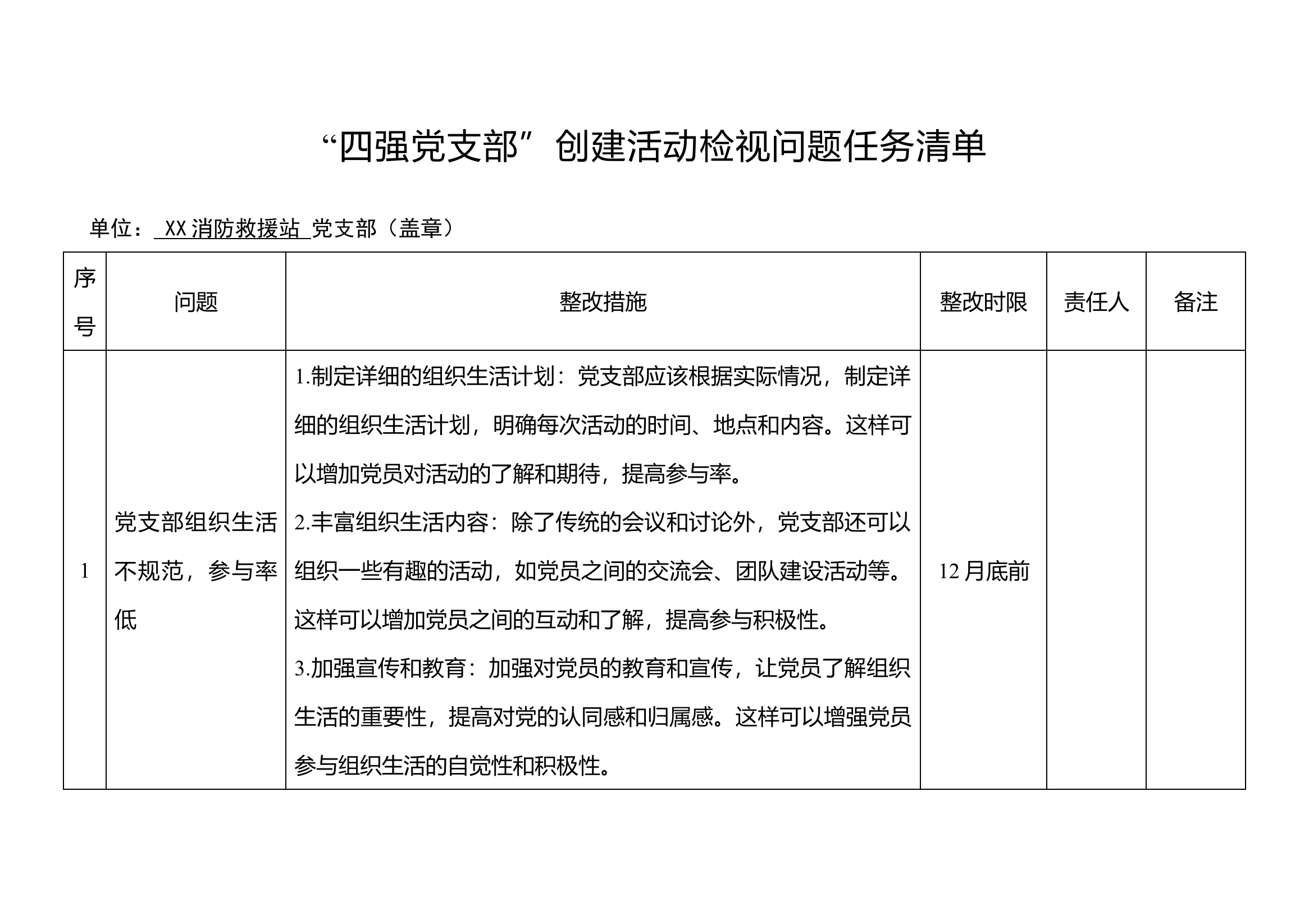 XX站“四强党支部”创建活动检视问题任务清单.docx 第1页