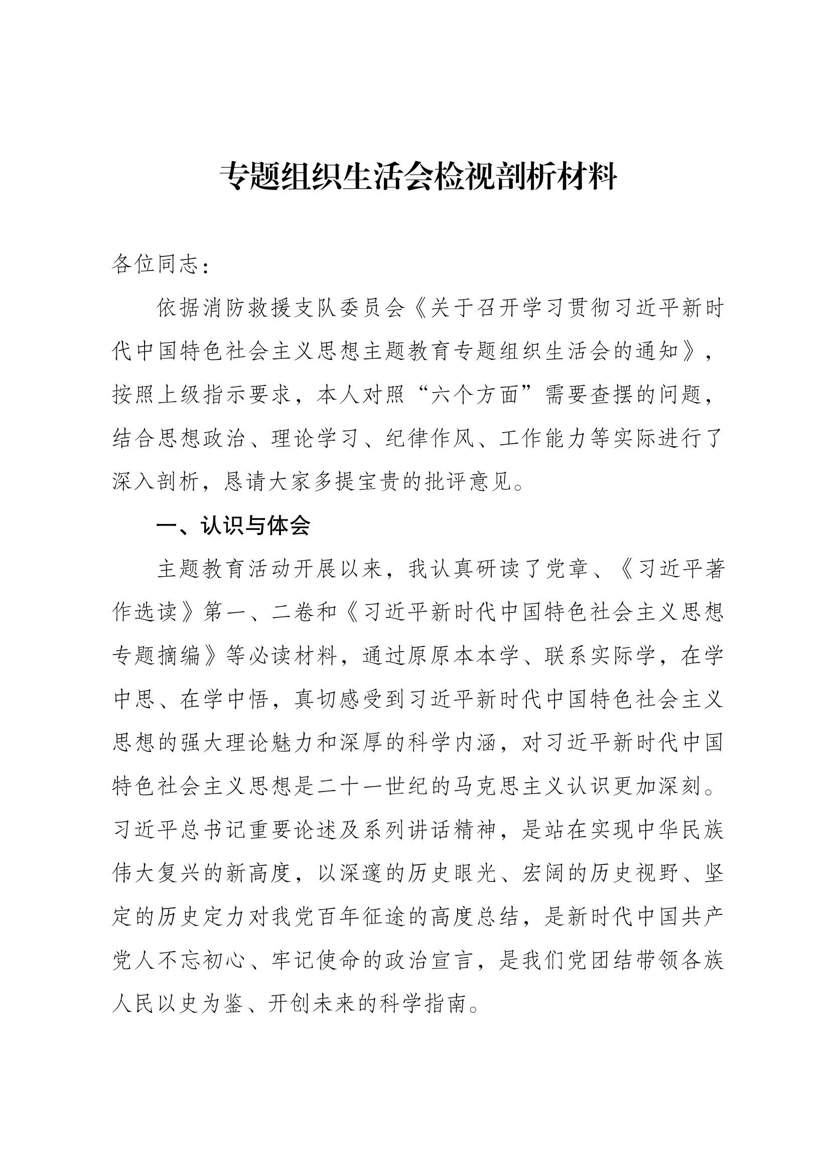 主题教育专题组织生活会发言材料.docx 第1页