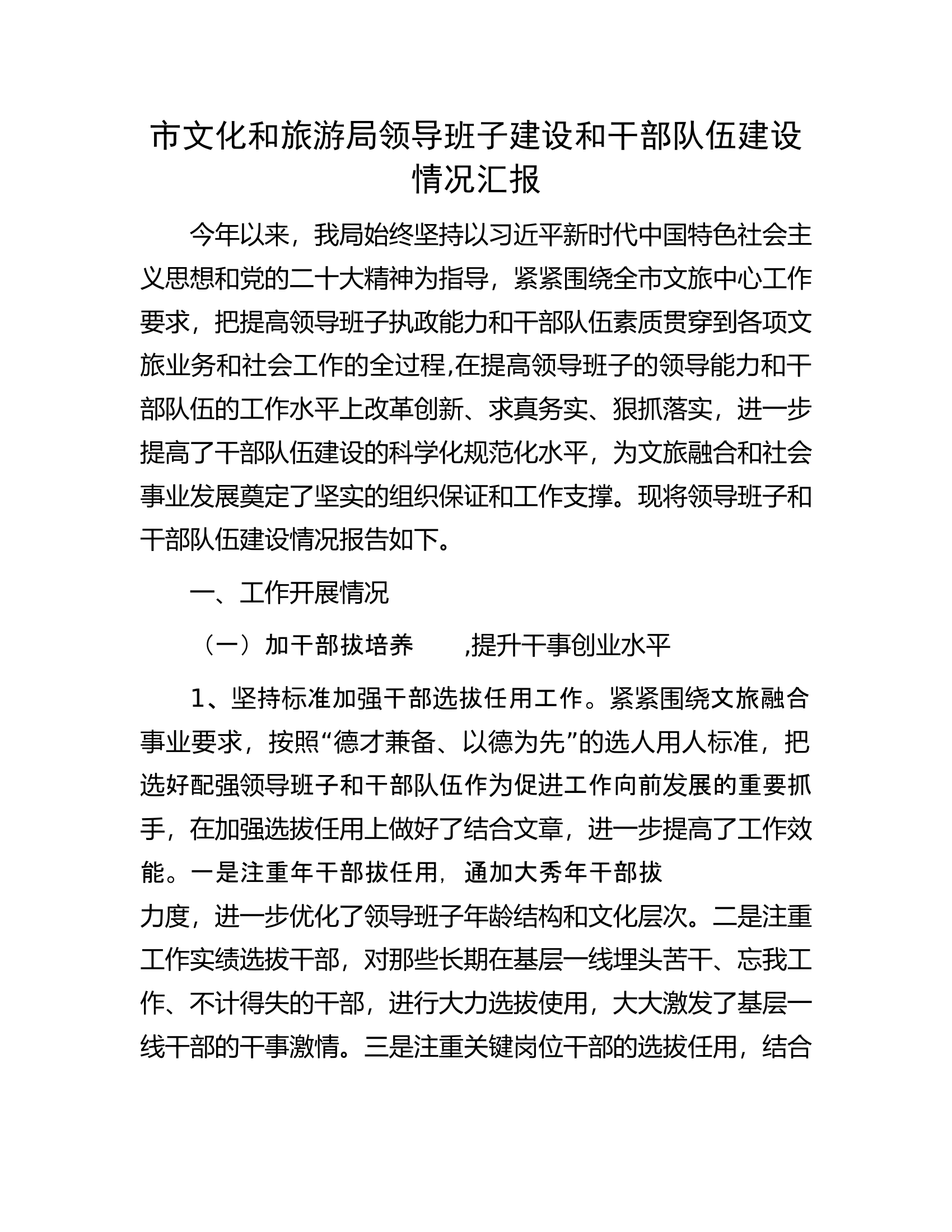 市文化和旅游局领导班子建设和干部队伍建设情况汇报.docx 第1页