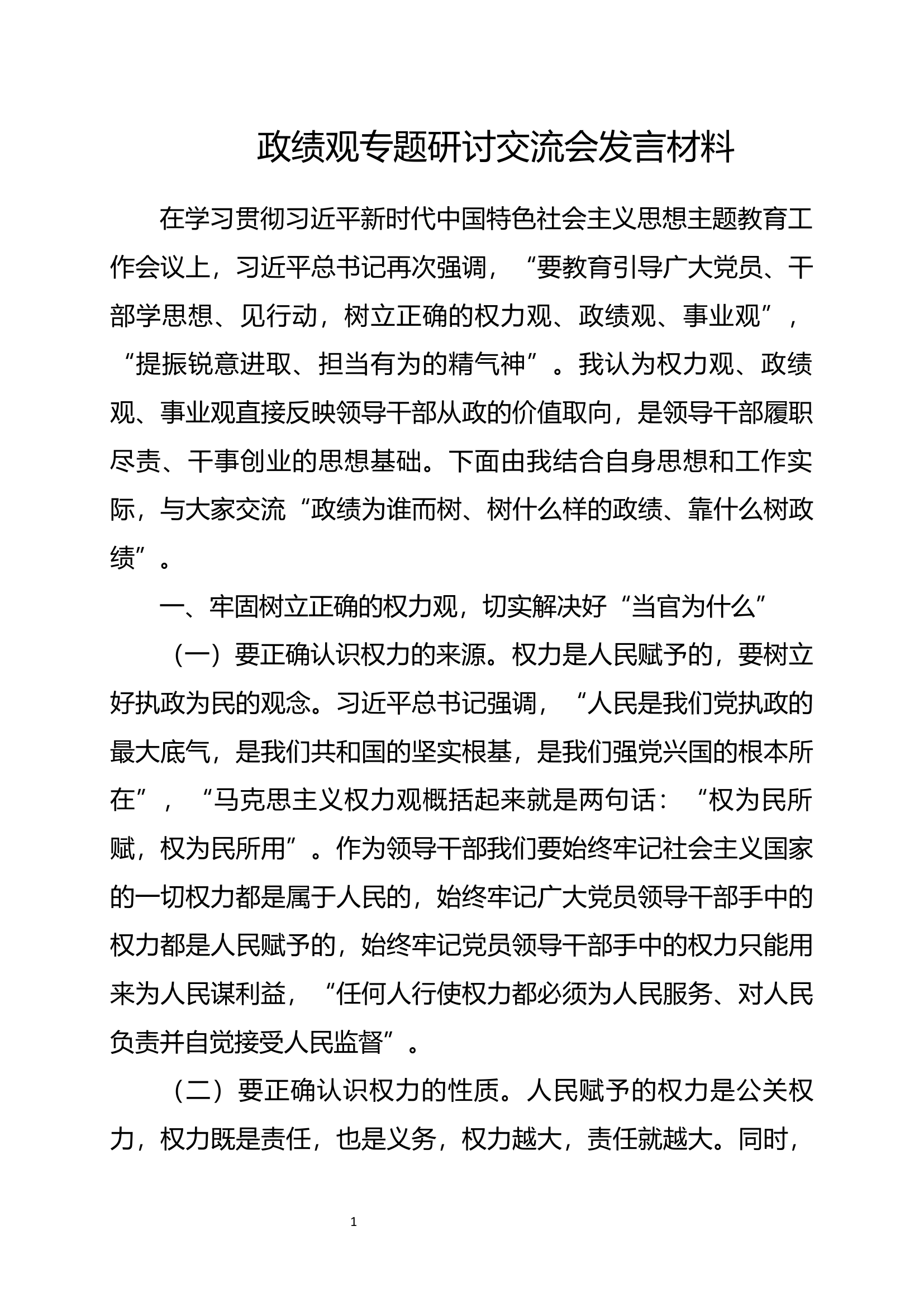 政绩观专题研讨交流会发言材料 (1).docx 第1页