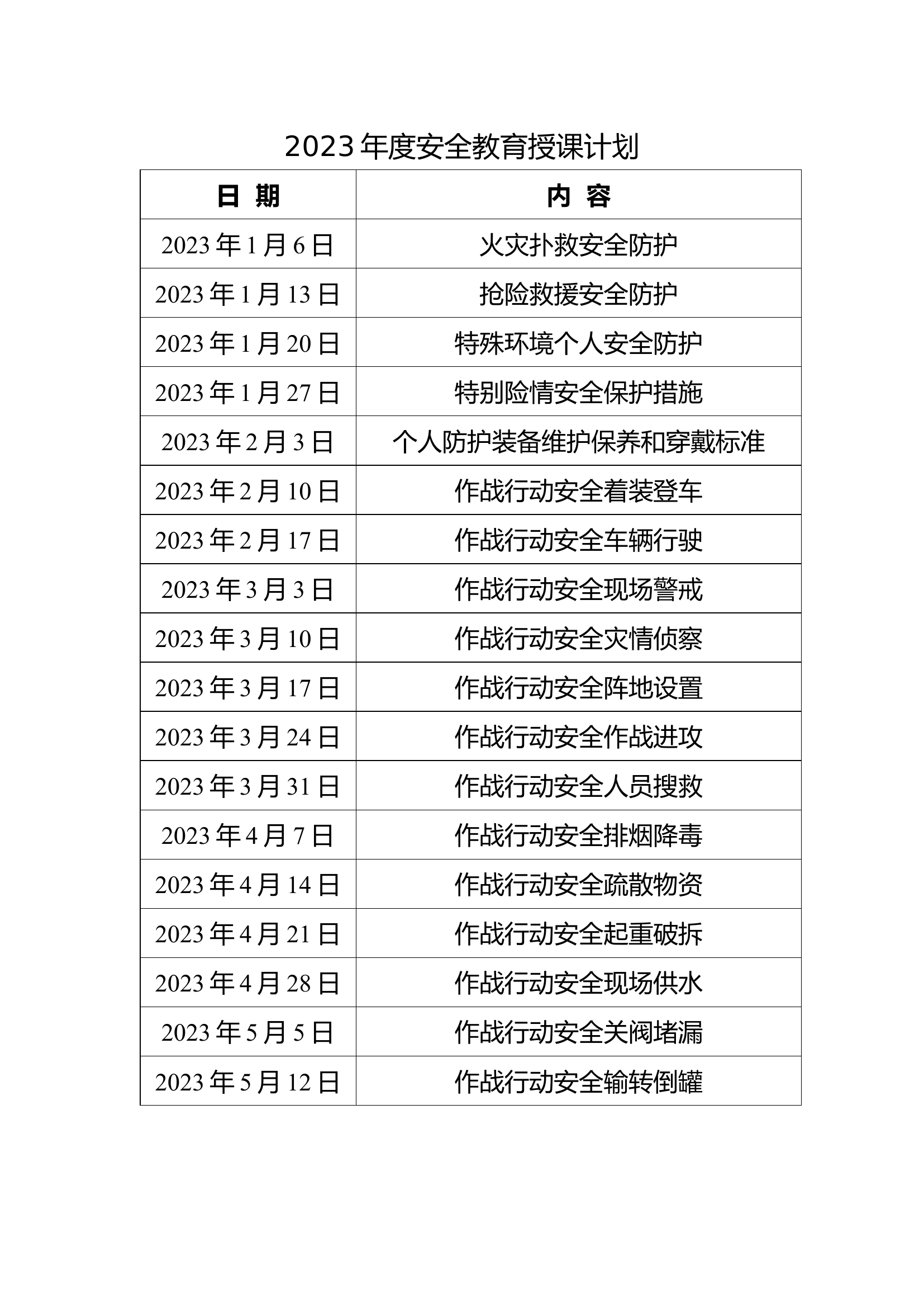 2023年度安全教育授课计划制度落实(1).docx 第1页