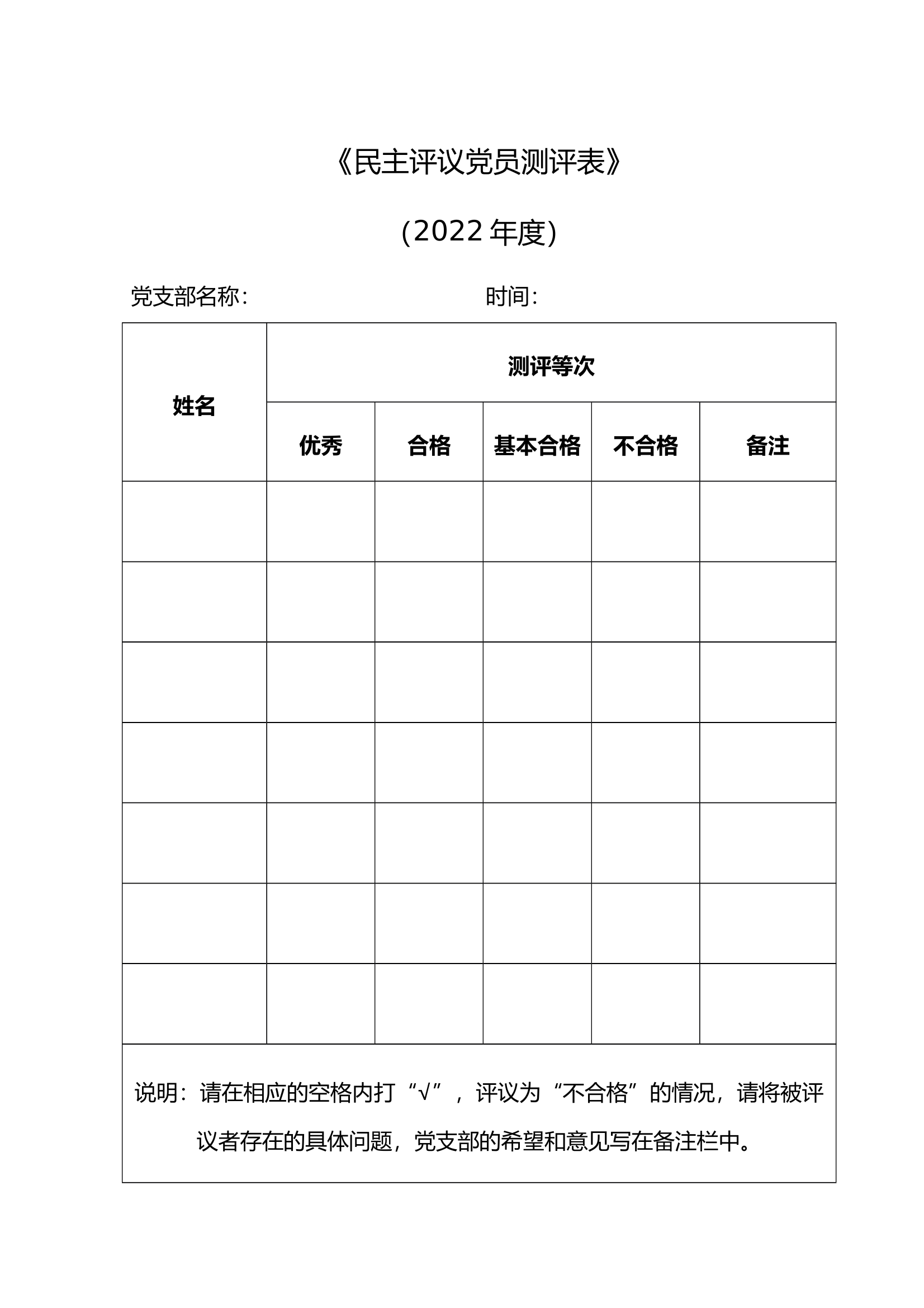 《民主评议党员测评表》、《民主评议党员拟定等次表》、《中南民族大学组织生活会和民主评议党员数据统计表》 第1页