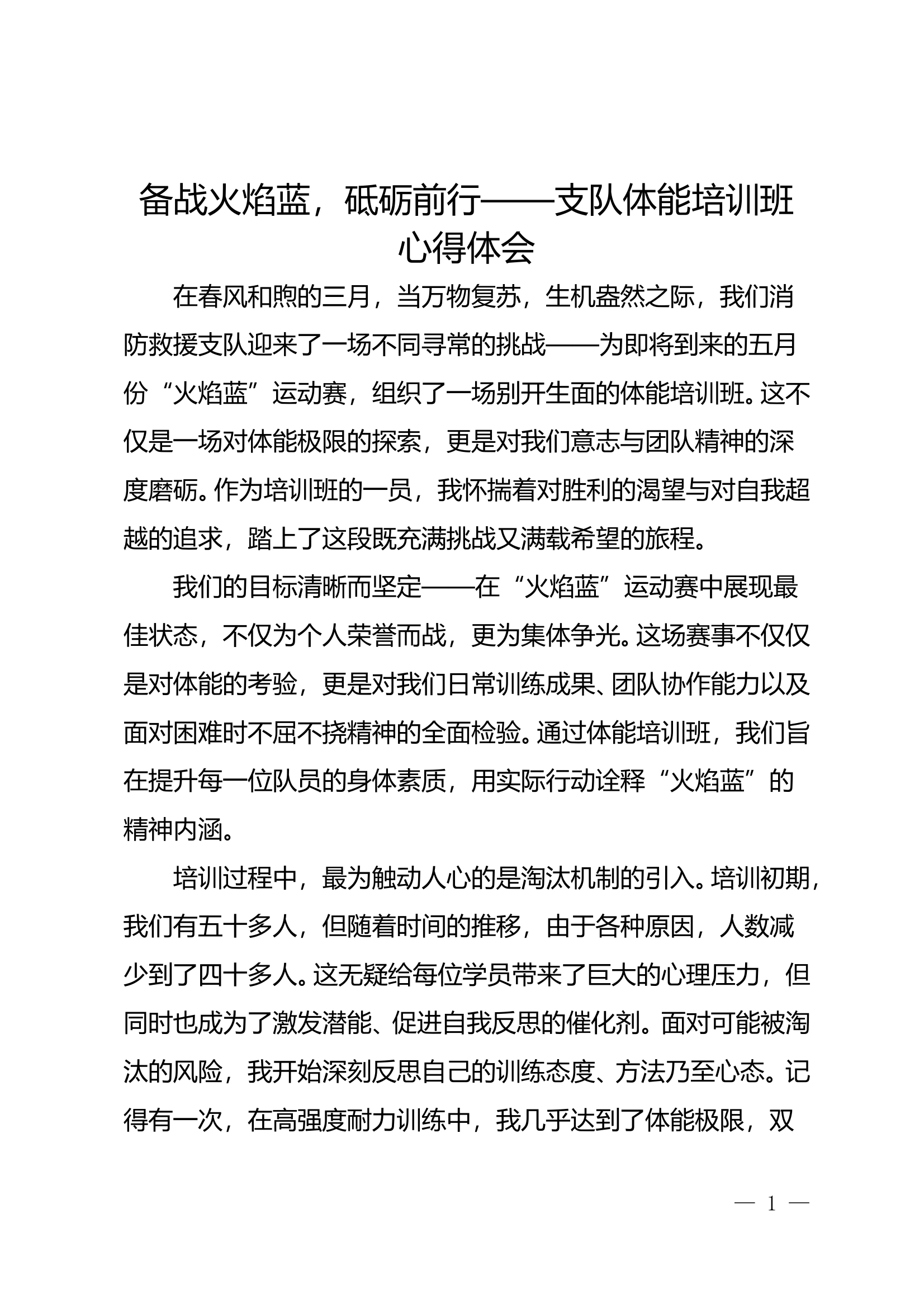 备战火焰蓝，砥砺前行——支队体能培训班心得体会 第1页