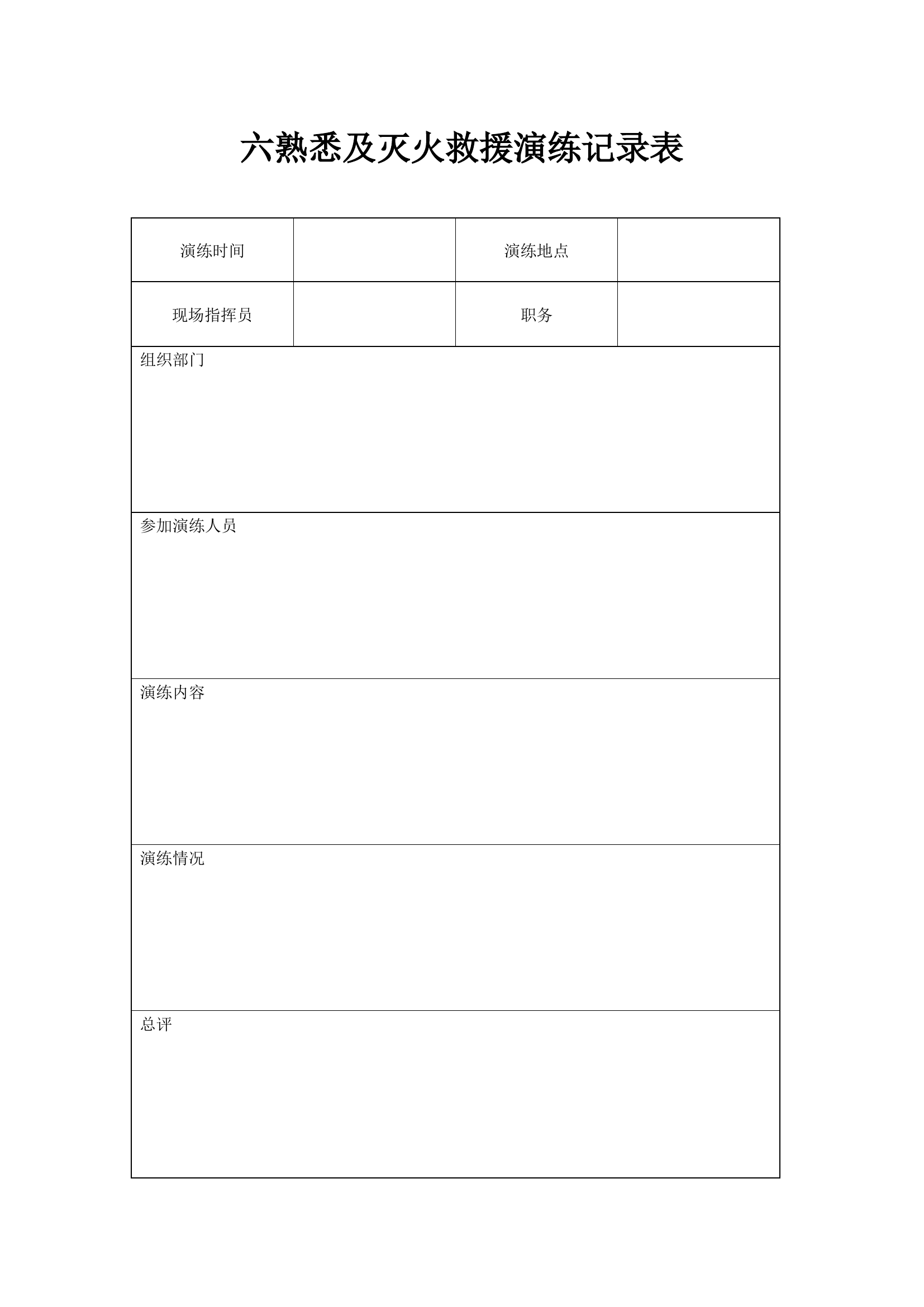 六熟悉及灭火救援演练记录表.docx 第1页