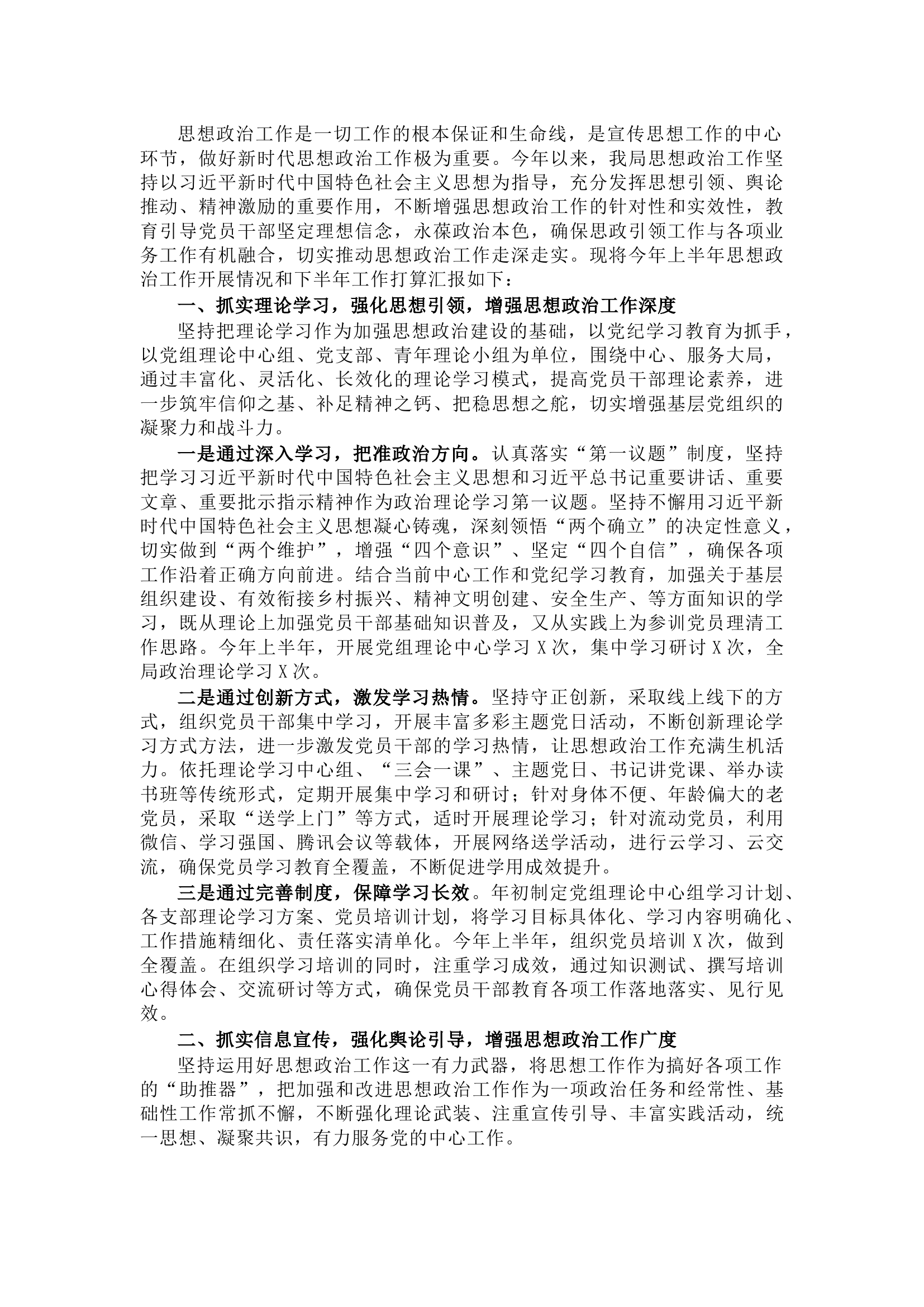 栀夏：2024年上半年思想政治工作总结和下半年工作打算.docx 第1页
