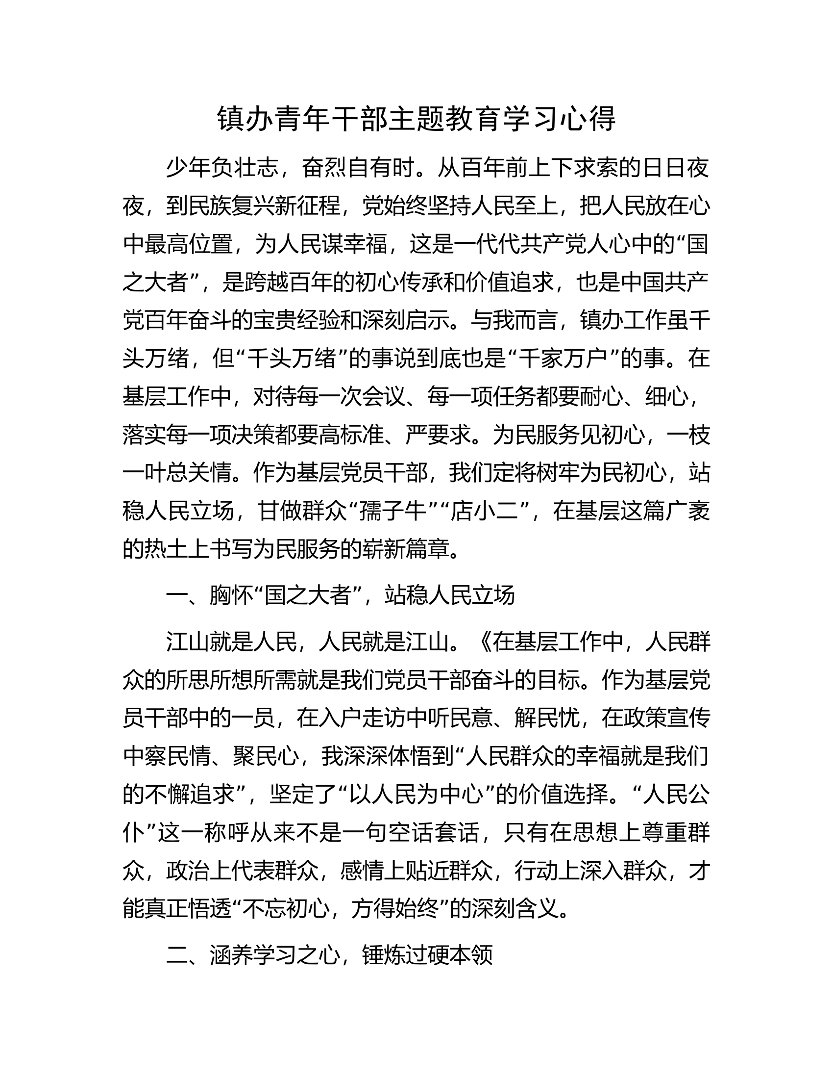 镇办青年干部主题教育学习心得.docx 第1页