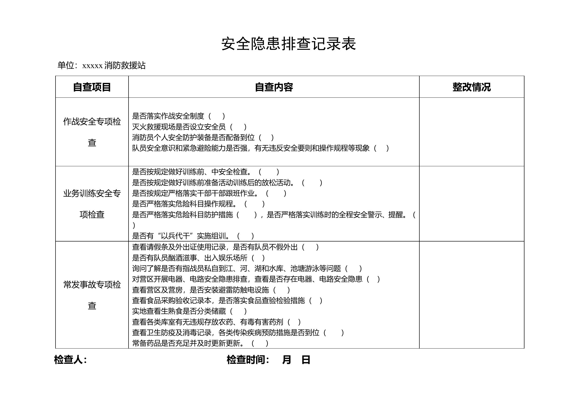 安全隐患排查记录（每周一次）.doc 第1页