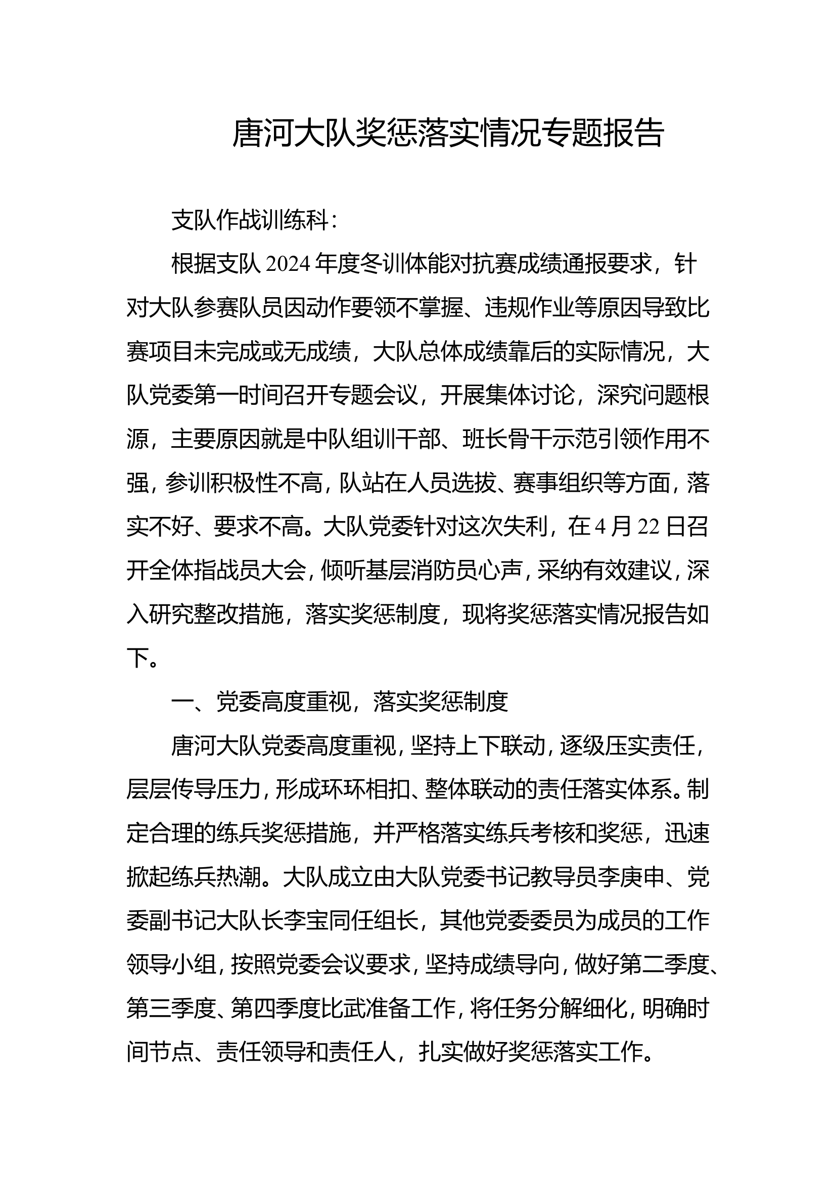 唐河大队奖惩落实情况专题报告.doc 第1页