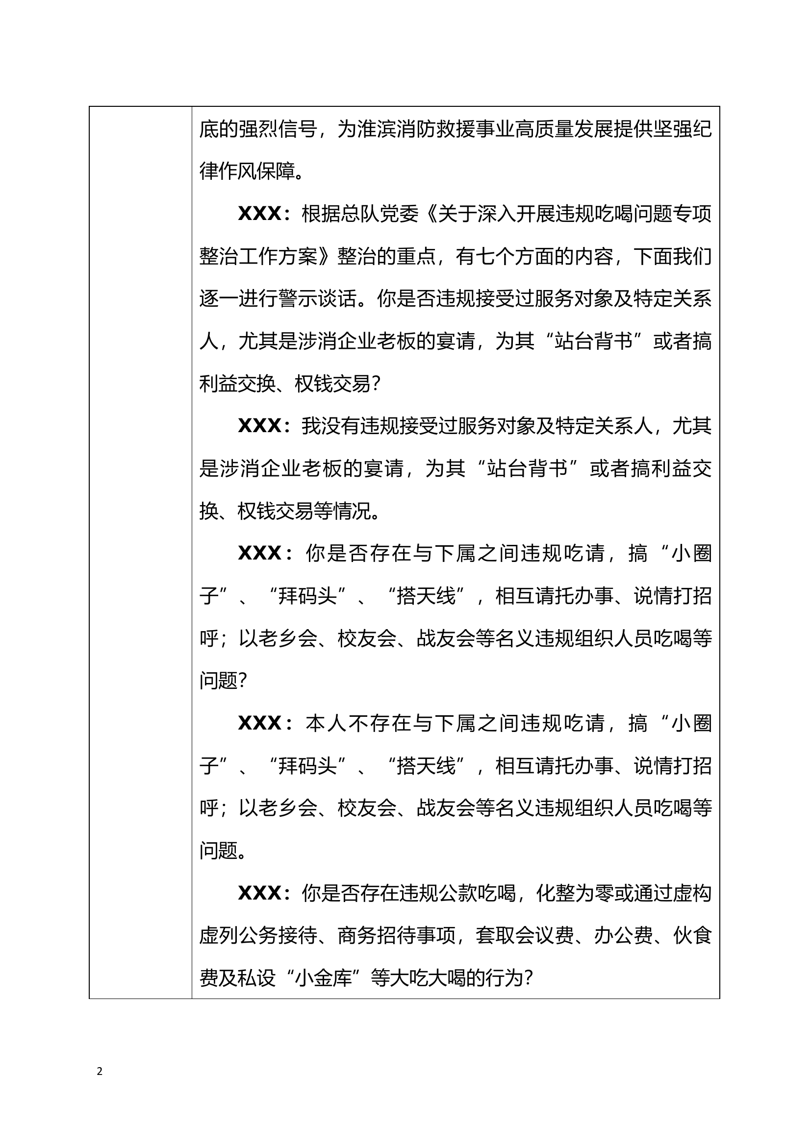 远离违规吃喝问题廉政警示谈话记录（干部7份）.docx 第2页