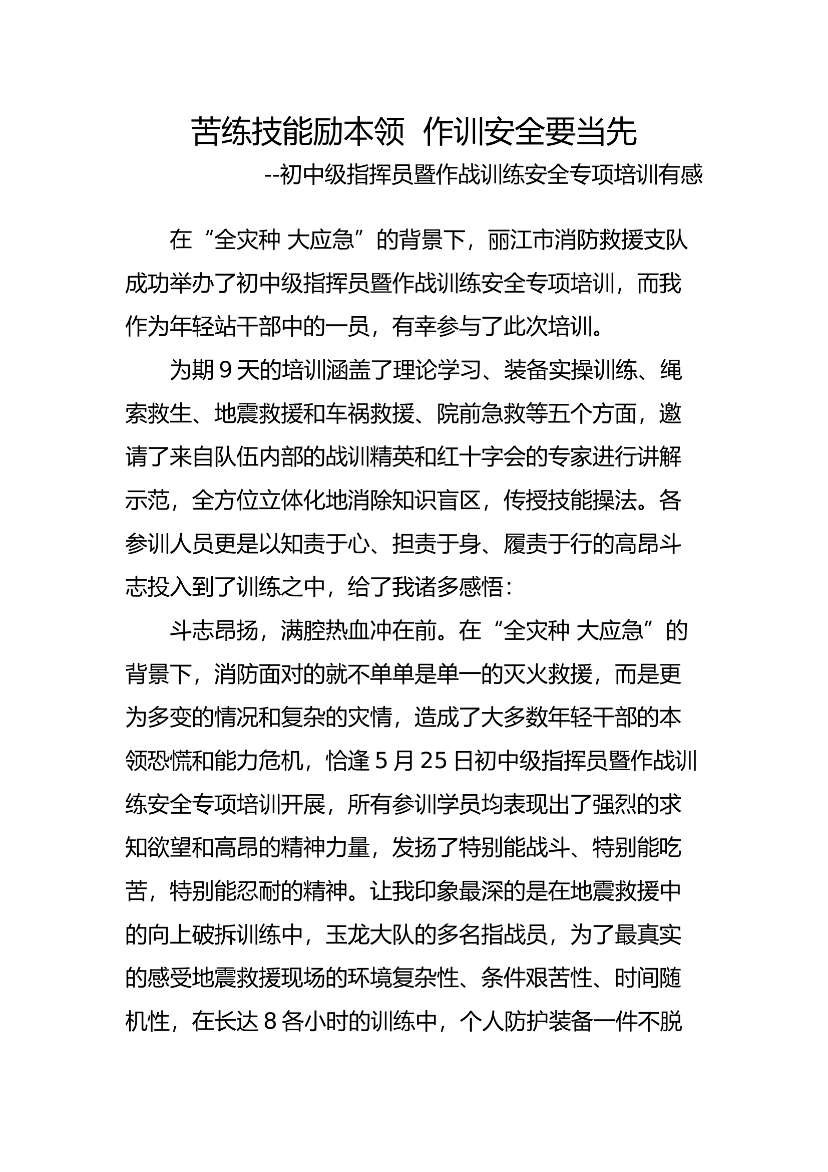 初中级指挥员暨作战训练安全专项培训有感.docx 第1页