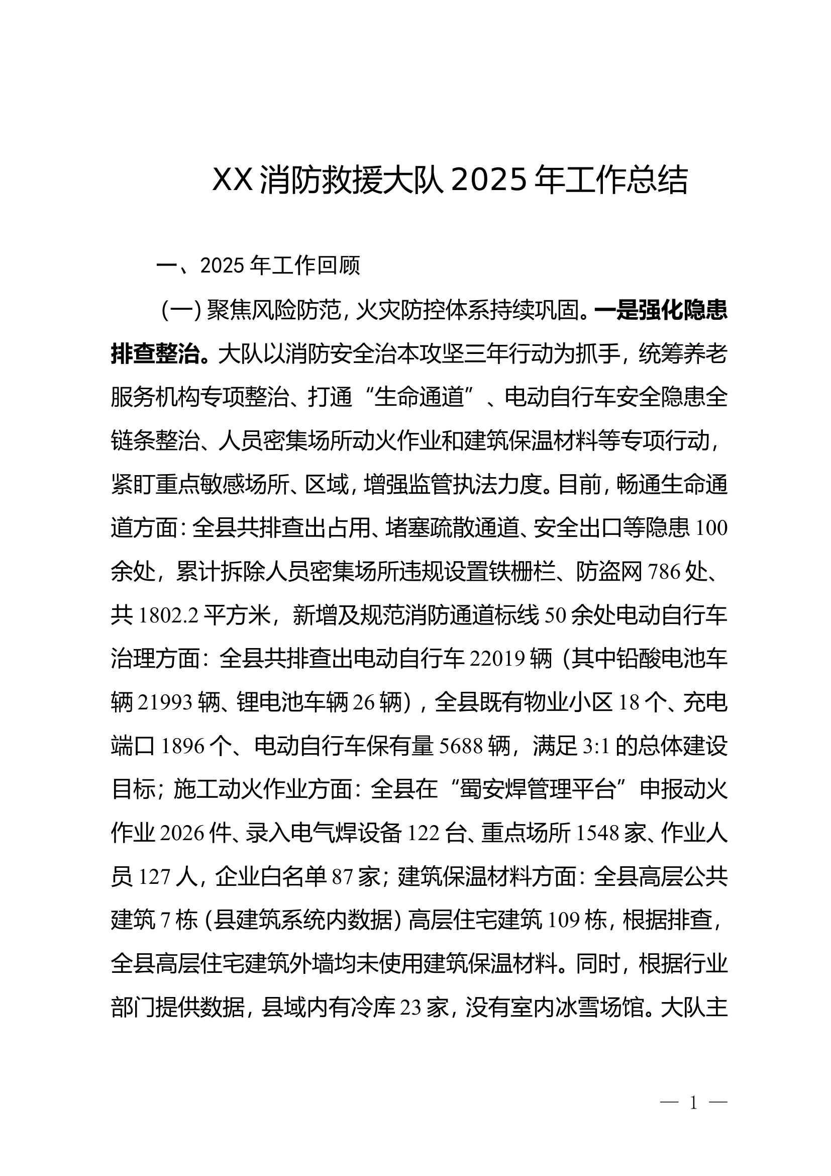 XX大队2025年工作总结(最新） 第1页