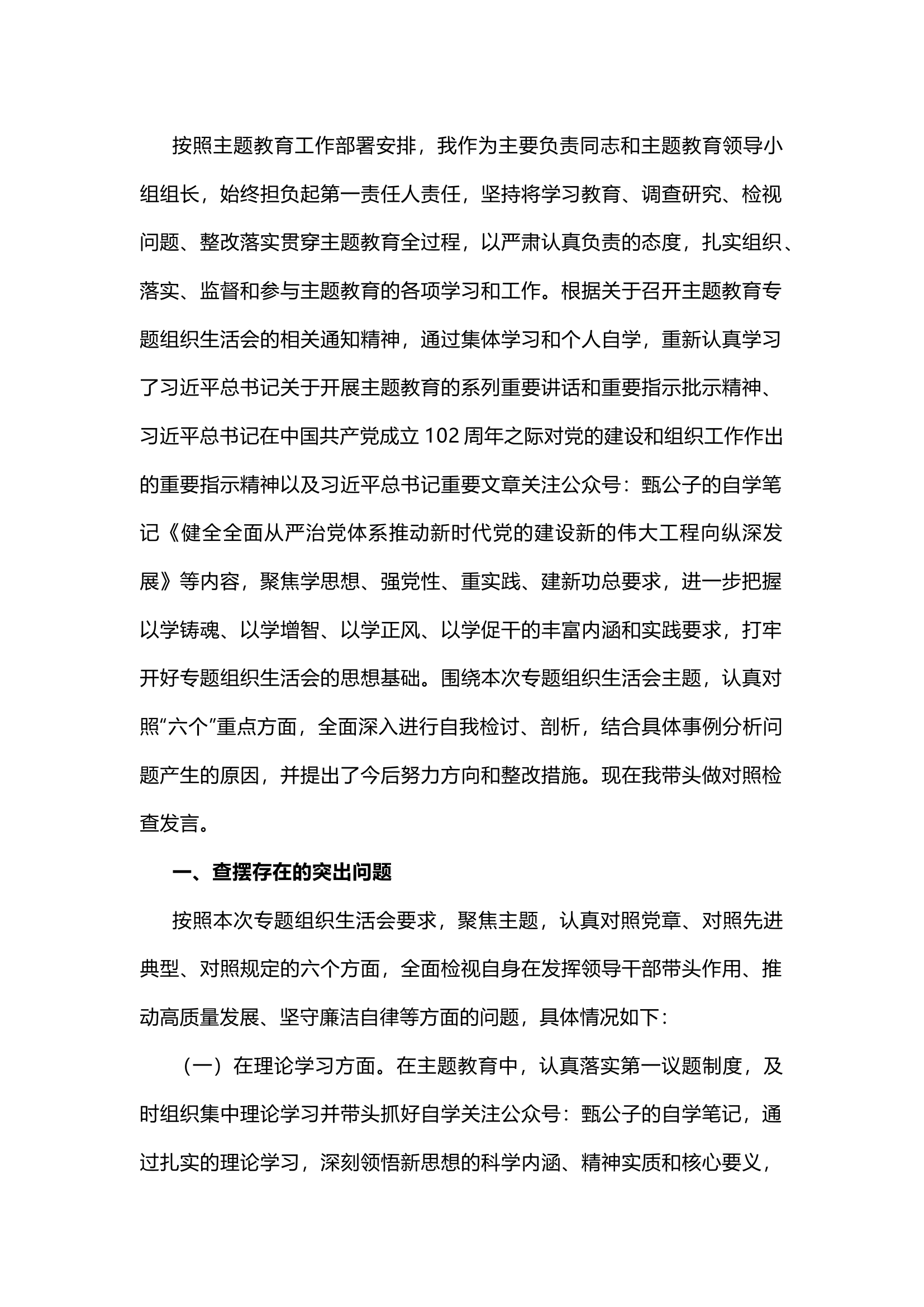栀夏：个人专题组织生活会发言提纲（2）.docx 第1页